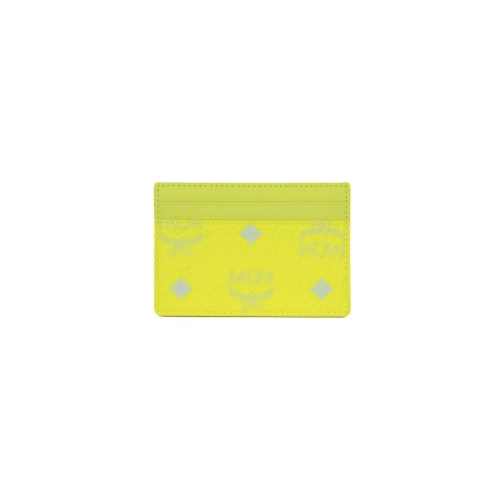 MCM Neon Yellow Visetos Leather Card Case Wallet