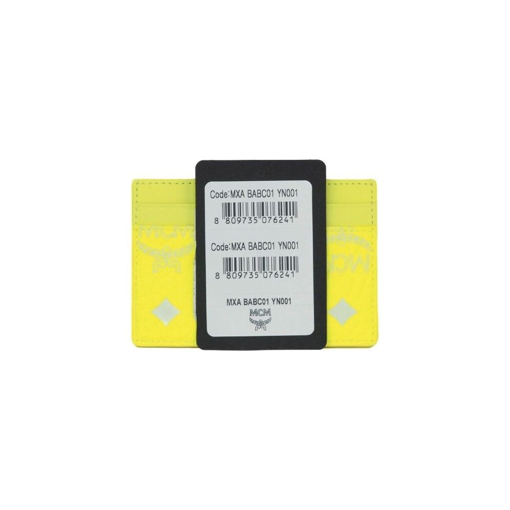 MCM Neon Yellow Visetos Leather Card Case Wallet