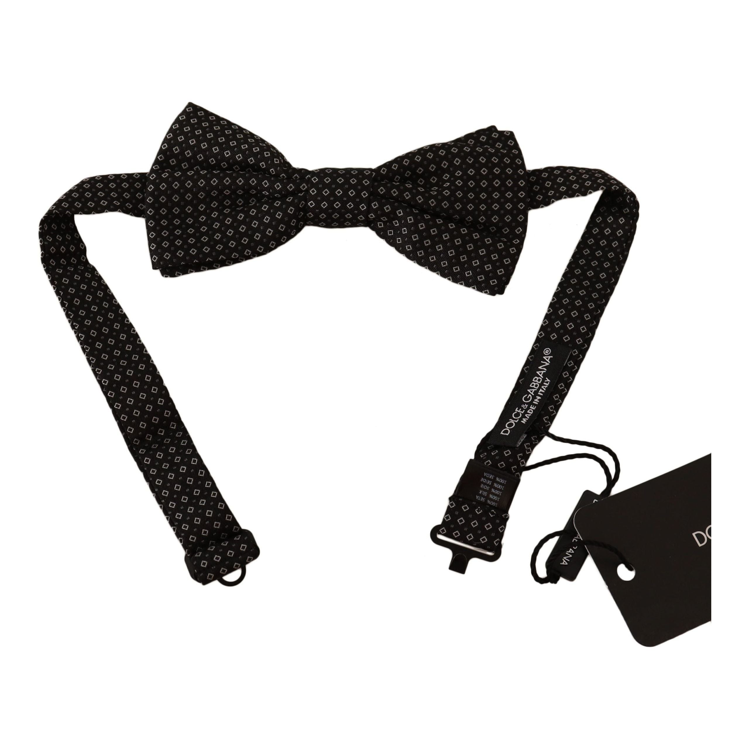 Dolce & Gabbana Black Patterned Silk Bow Tie