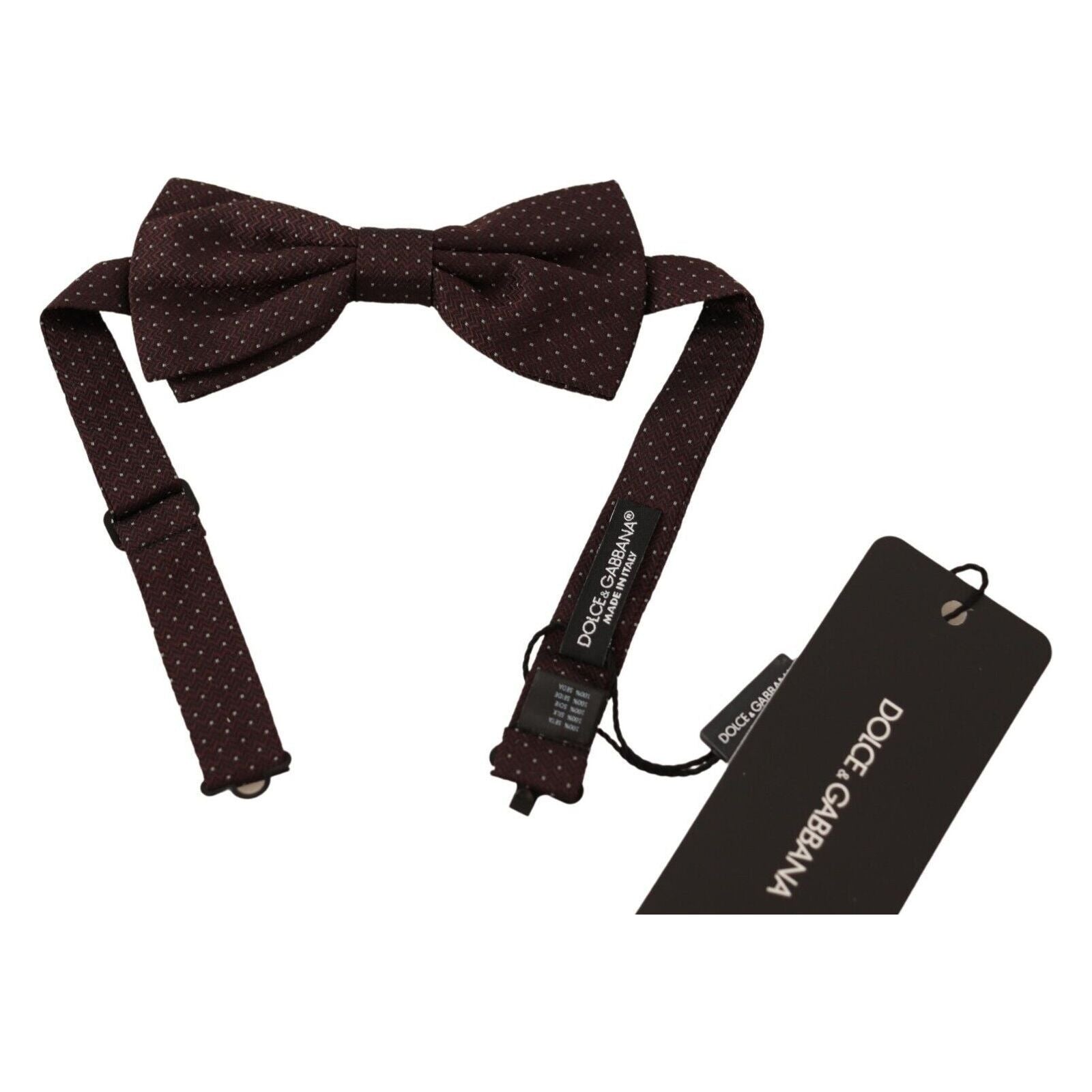 Dolce & Gabbana Brown Silk Bow Tie with Dot Pattern