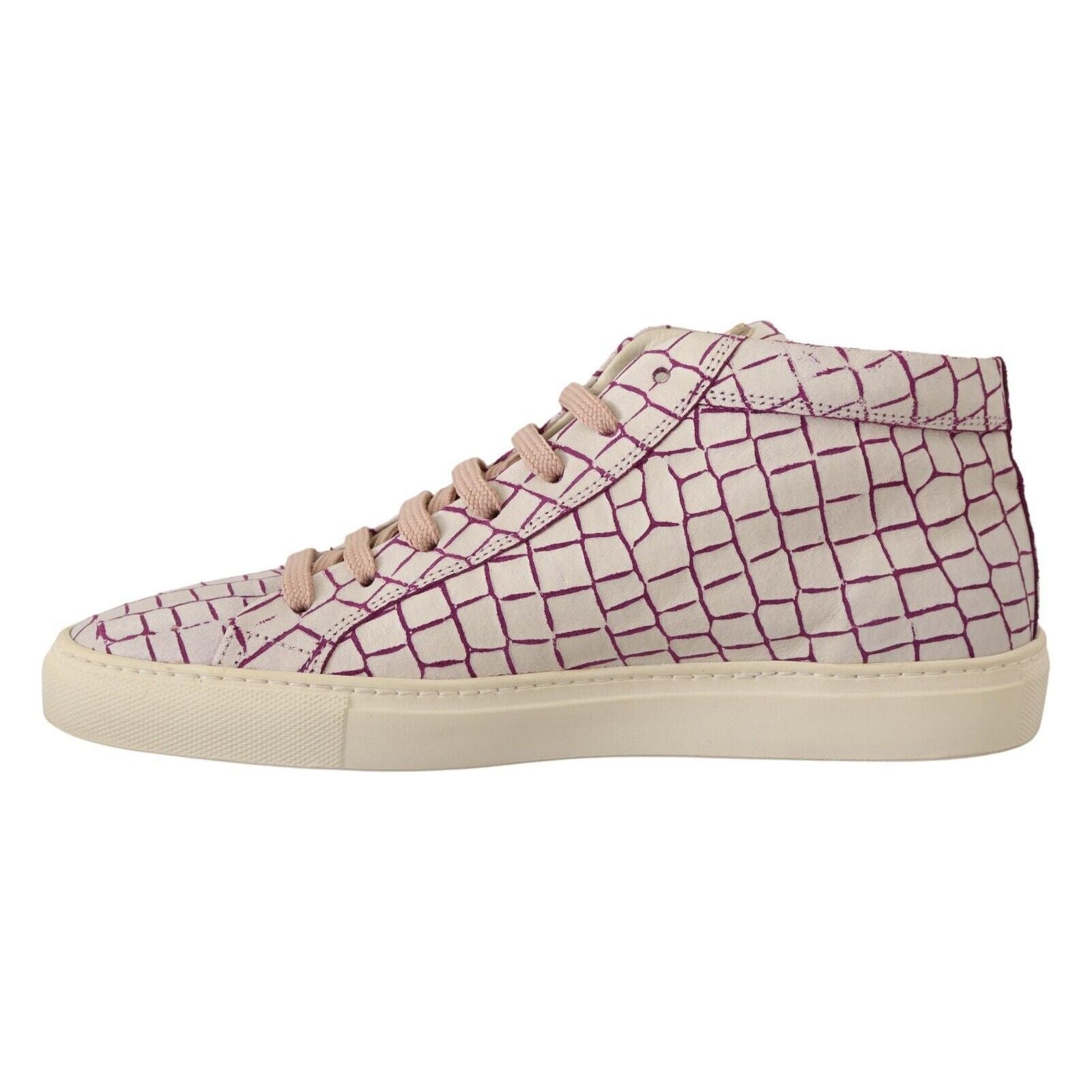 HIDE & JACK White & Burgundy Leather Mid-Cut Sneakers