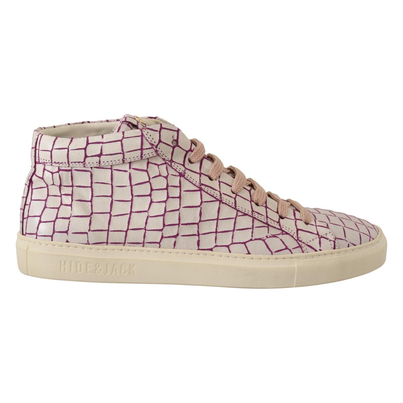 HIDE & JACK White & Burgundy Leather Mid-Cut Sneakers