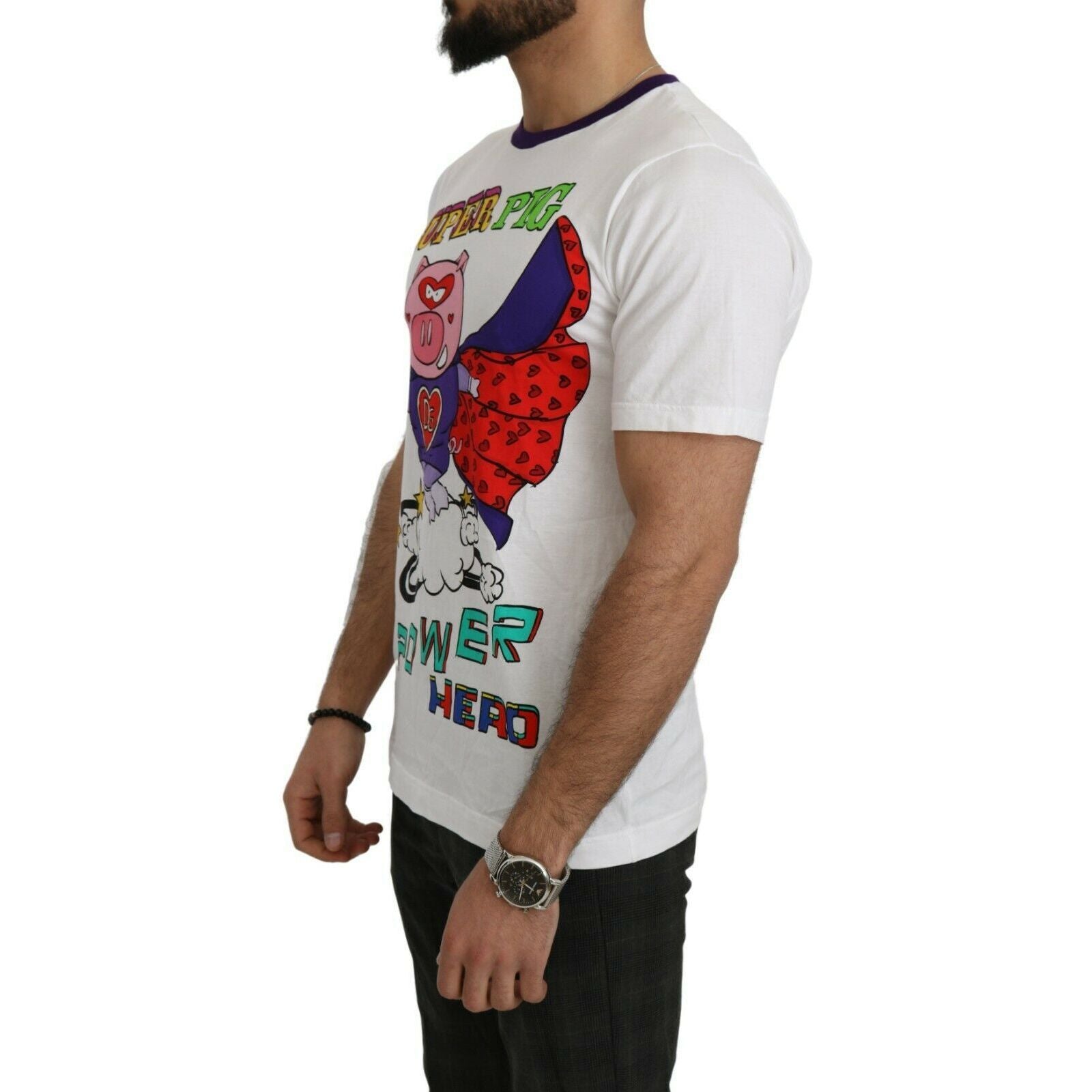 Dolce & Gabbana White Cotton Pig Motif Tee Elegance