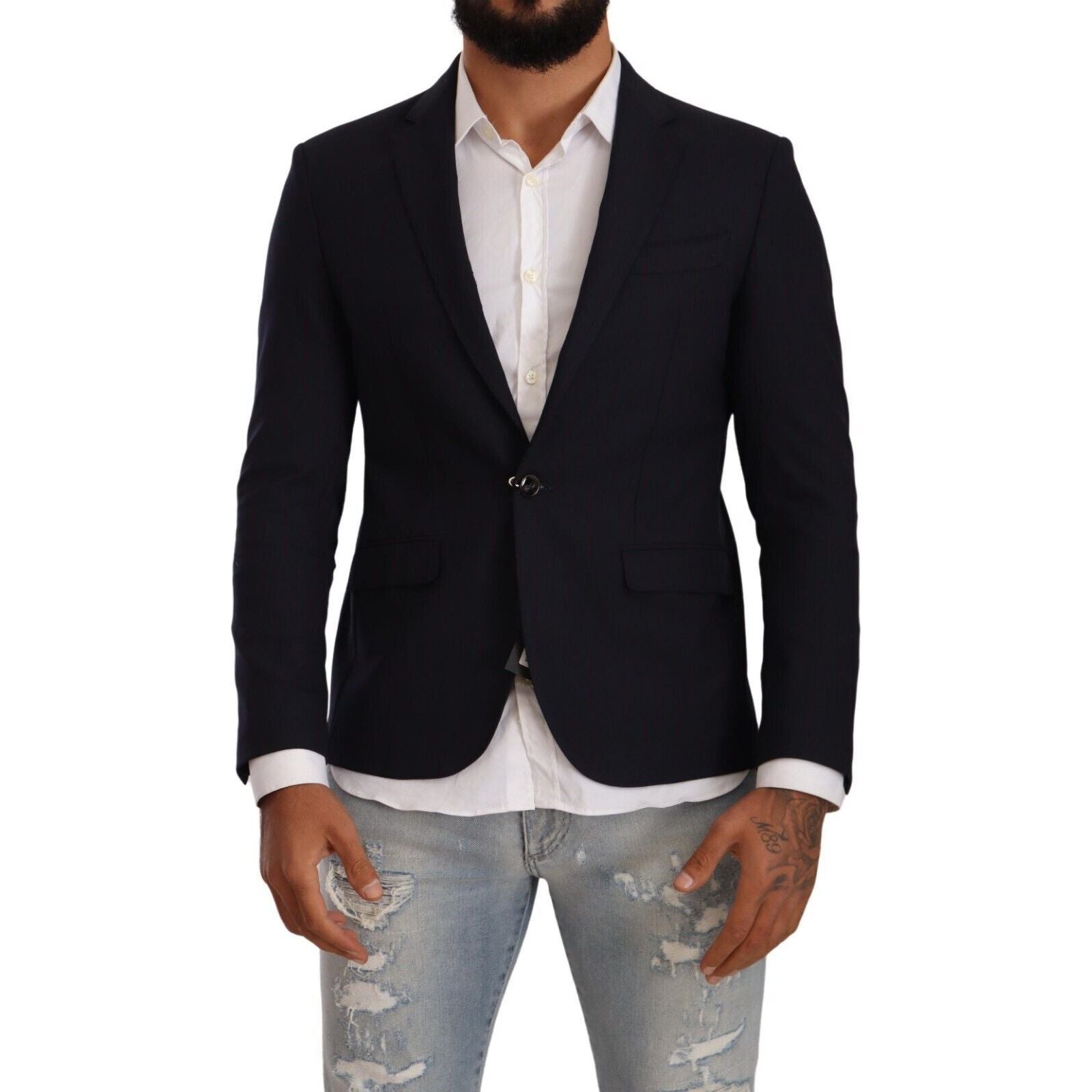 Domenico Tagliente Black Wool Elegant Single Breasted Jacket