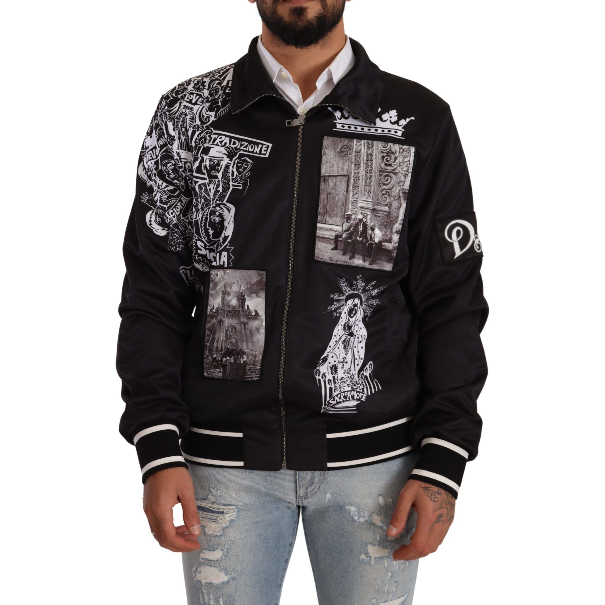 Dolce & Gabbana Black Wool Zip Sweater Elegance