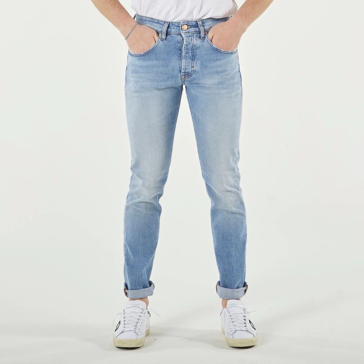 Don The Fuller Light Blue Stretch Cotton Slim Fit Trousers