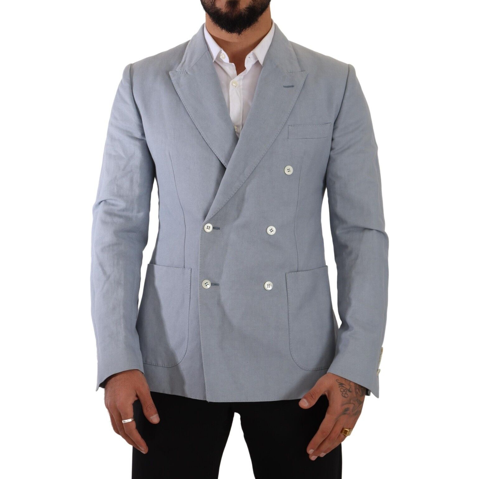 Dolce & Gabbana Light Blue Cotton Blend Blazer