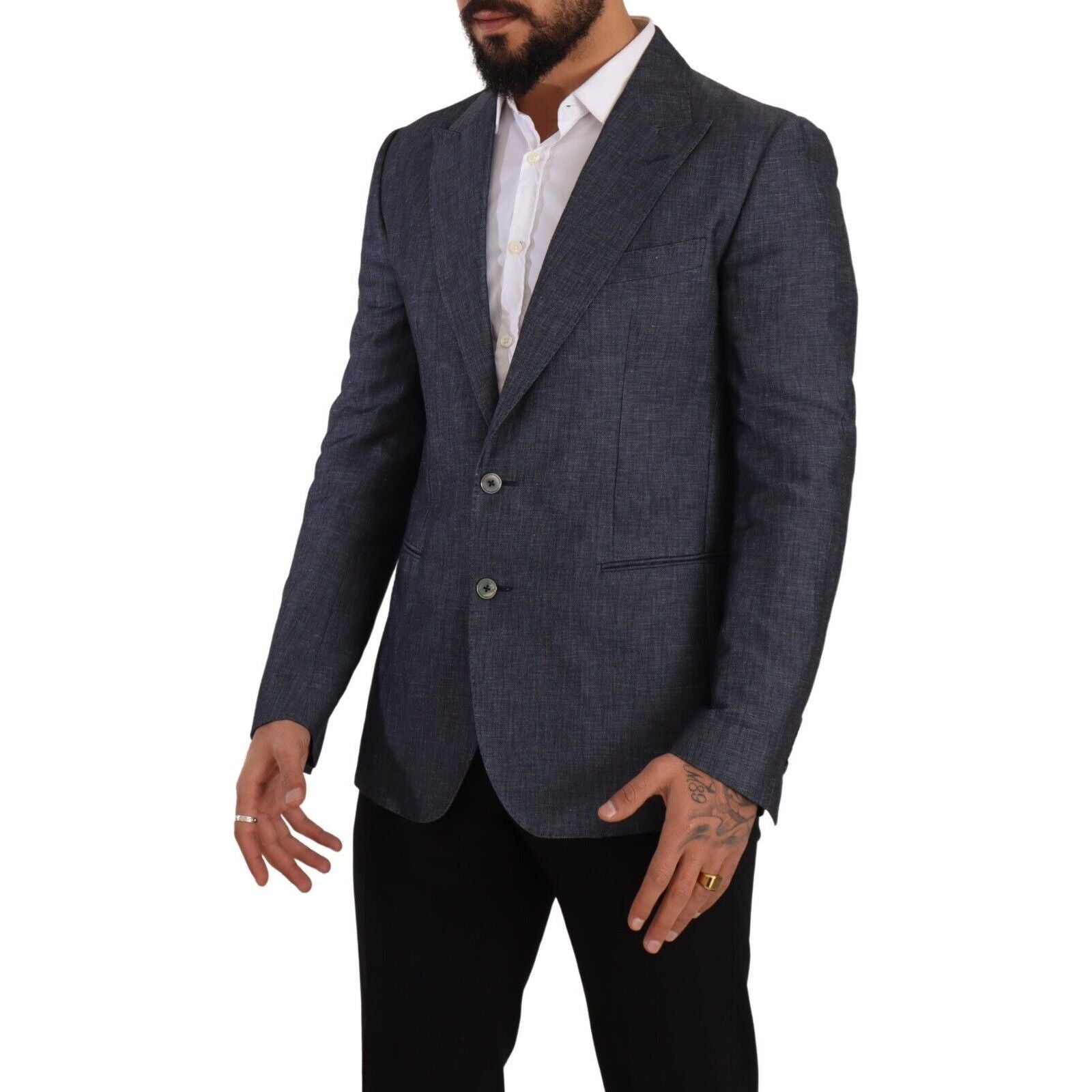 Dolce & Gabbana Blue Cotton Blend Two-Button Blazer