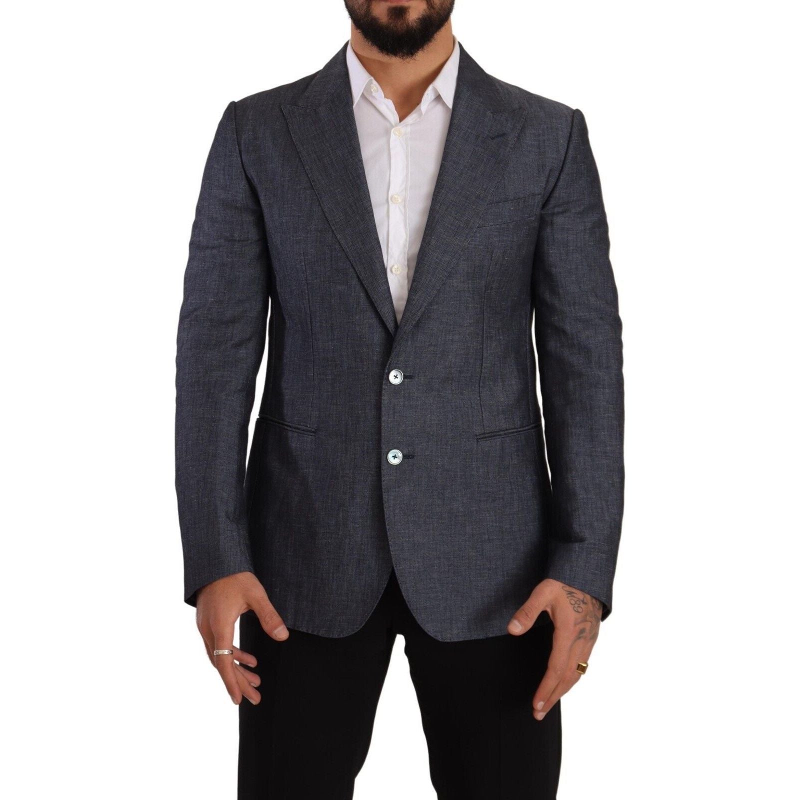 Dolce & Gabbana Blue Cotton Blend Two-Button Blazer