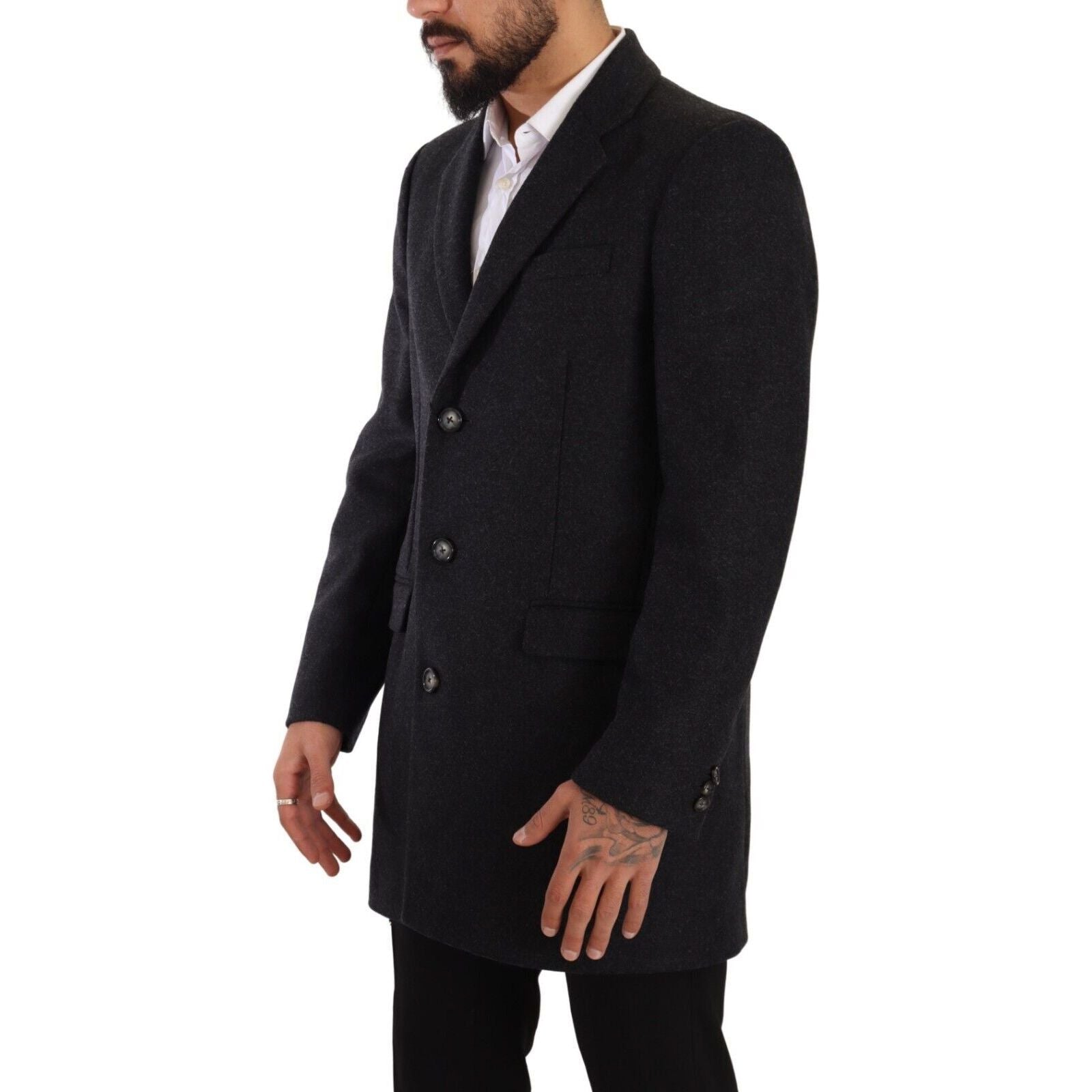 Dolce & Gabbana Dark Grey Virgin Wool Overcoat