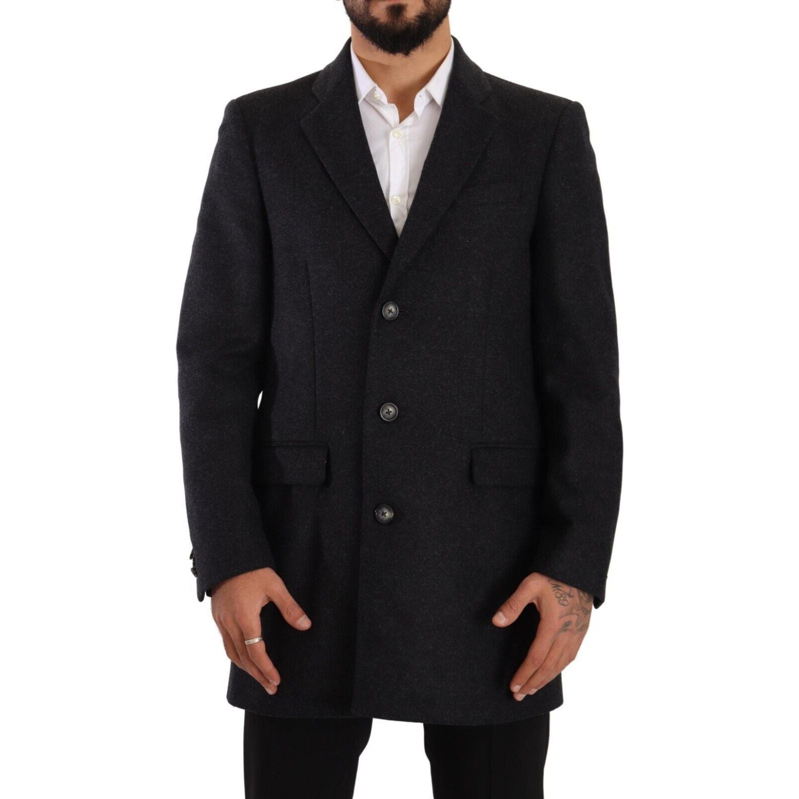 Dolce & Gabbana Dark Grey Virgin Wool Overcoat