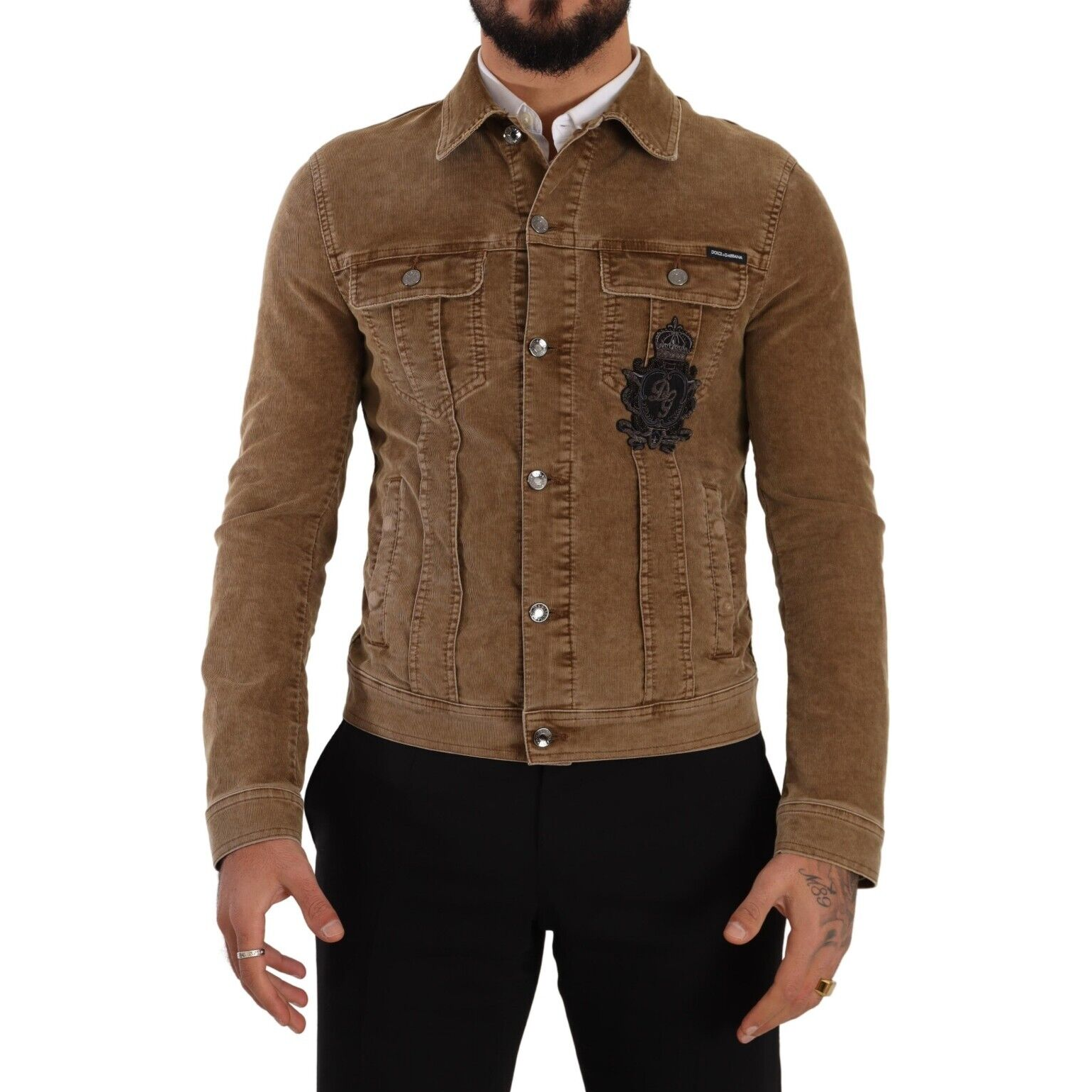 Dolce & Gabbana Green Corduroy Logo Jacket for Luxe Style