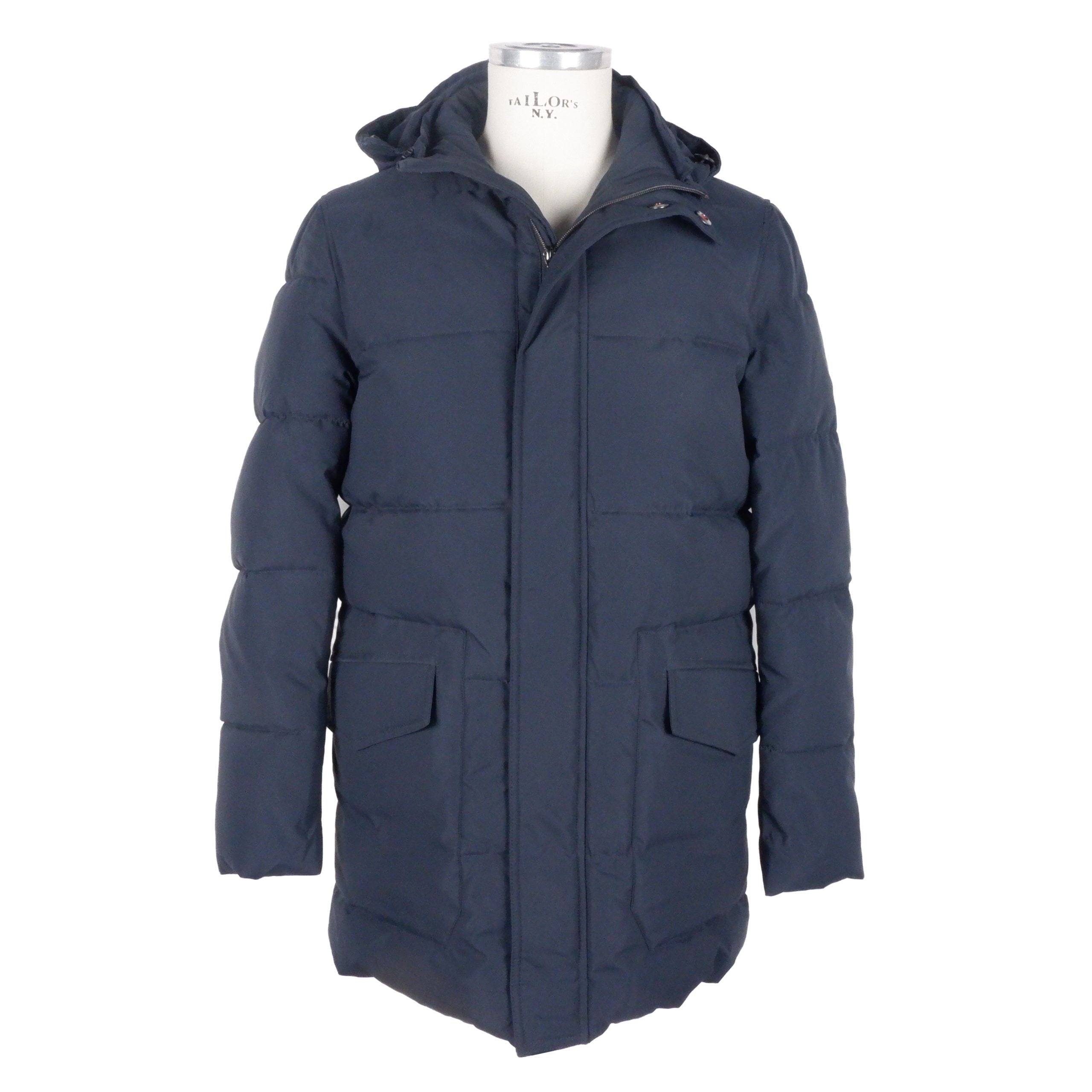 Emilio Romanelli Blue Cotton Hooded Jacket for Timeless Elegance
