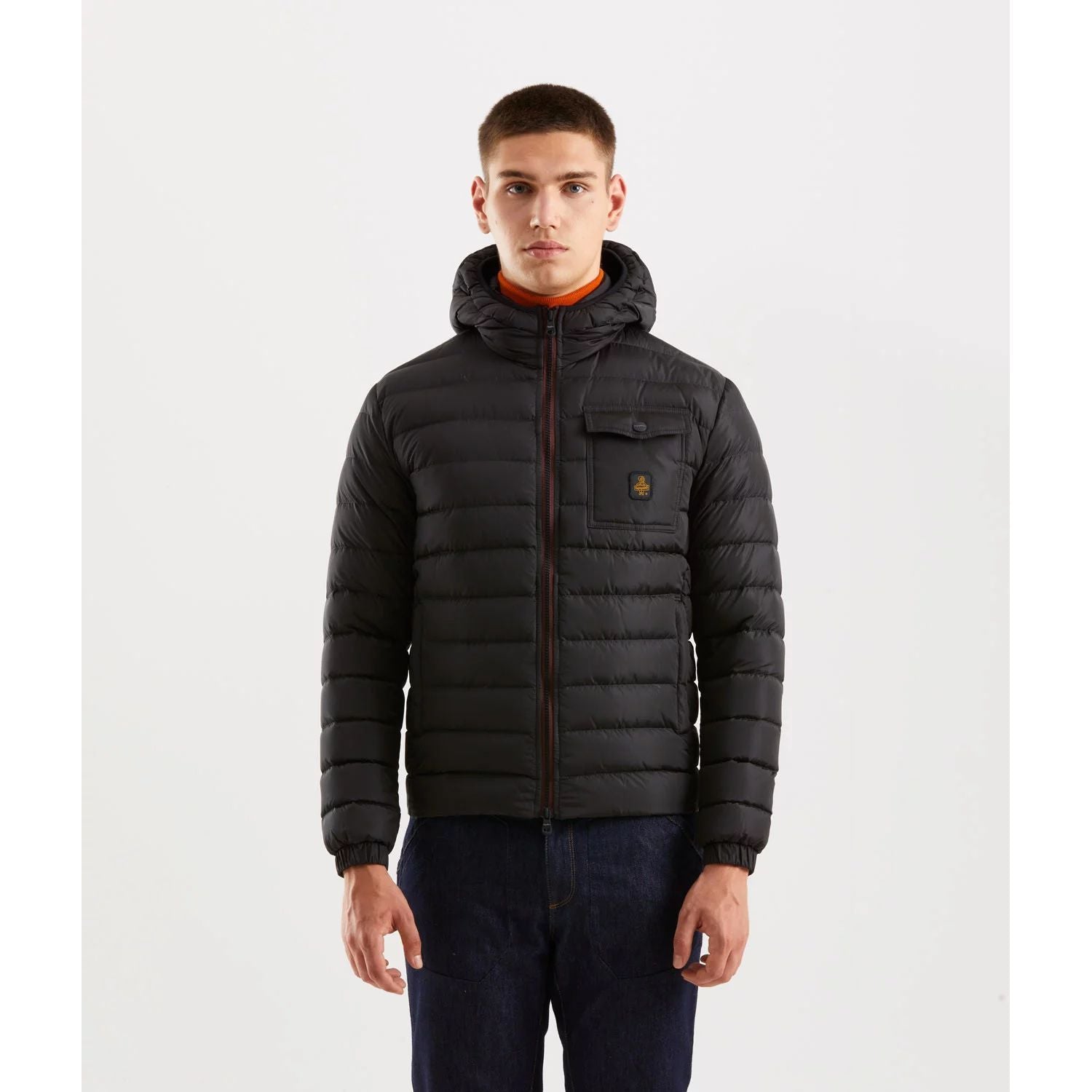 Refrigiwear Black Nylon Hooded Down Jacket with Pockets
