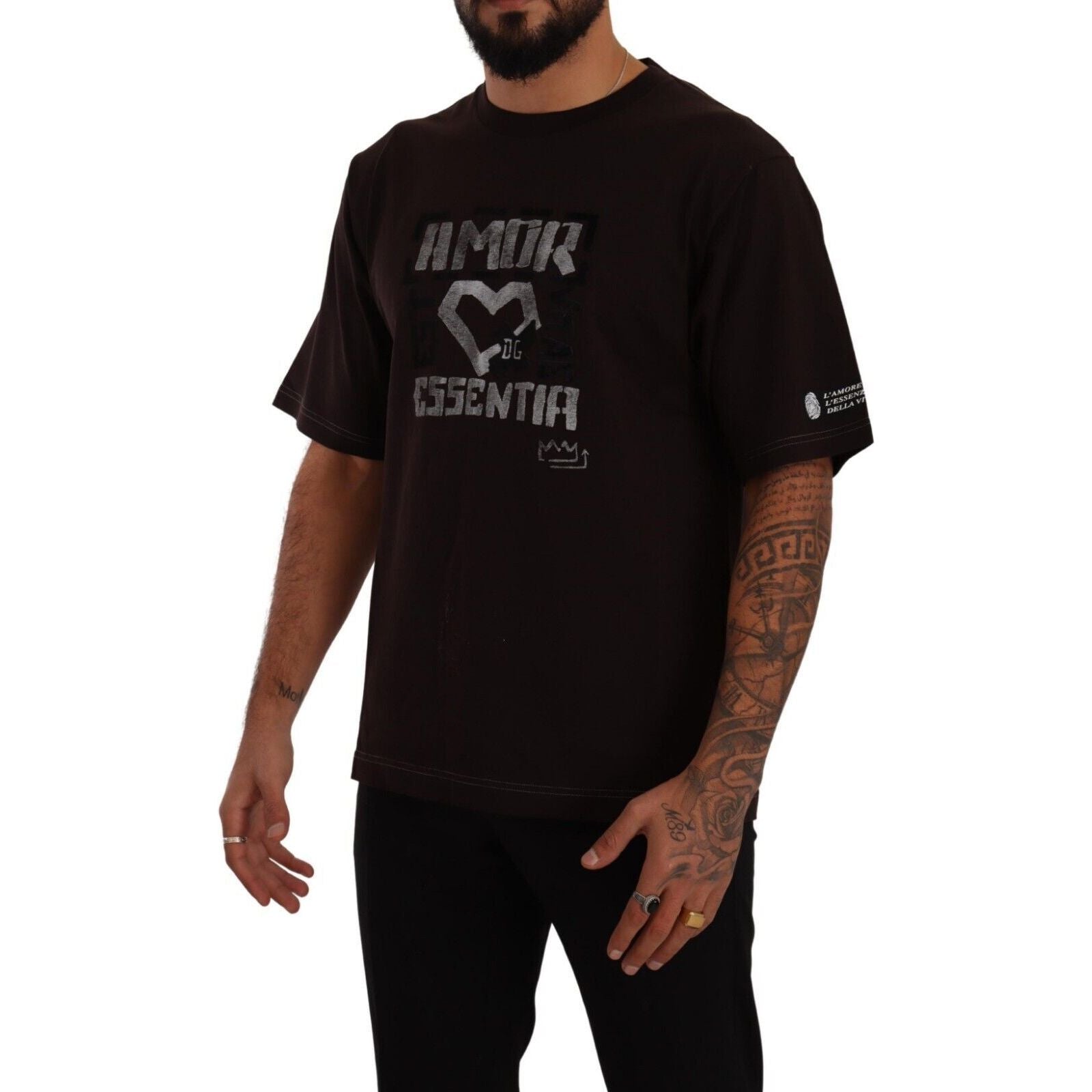 Dolce & Gabbana Burgundy Cotton L'Amore Crew Neck Tee