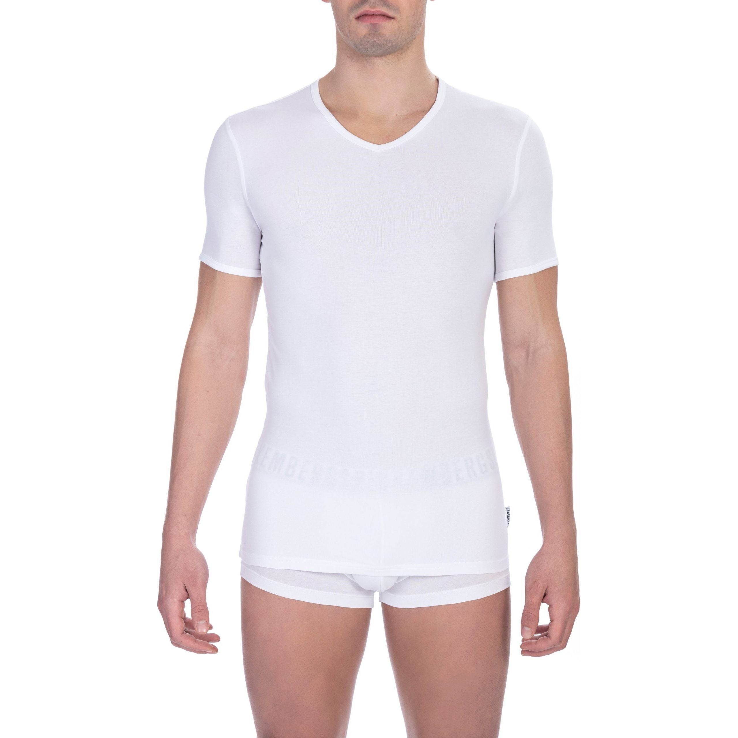 Bikkembergs White Cotton V-Neck T-Shirt for Effortless Style