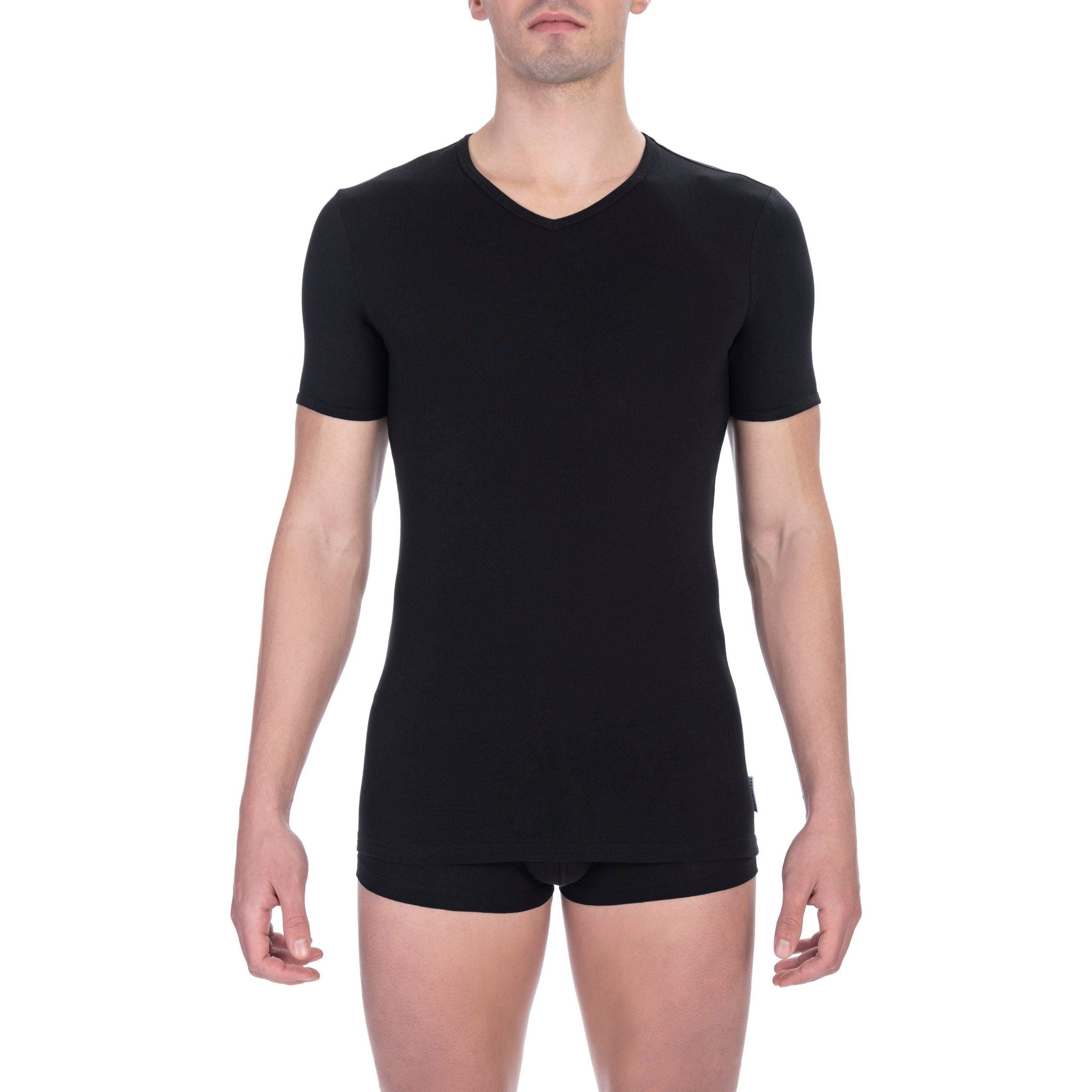 Bikkembergs Black Cotton V-Neck T-Shirt for Elevated Style