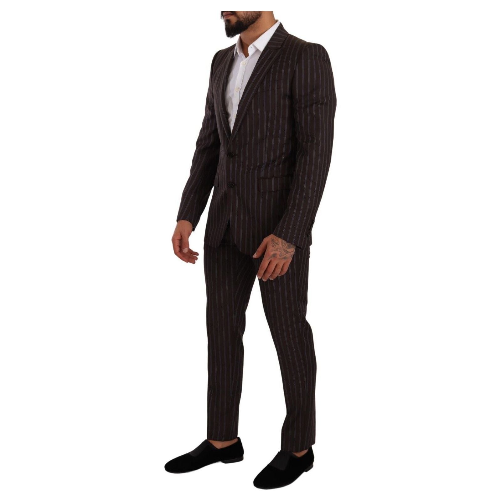 Dolce & Gabbana Maroon Wool Striped Slim Fit Suit