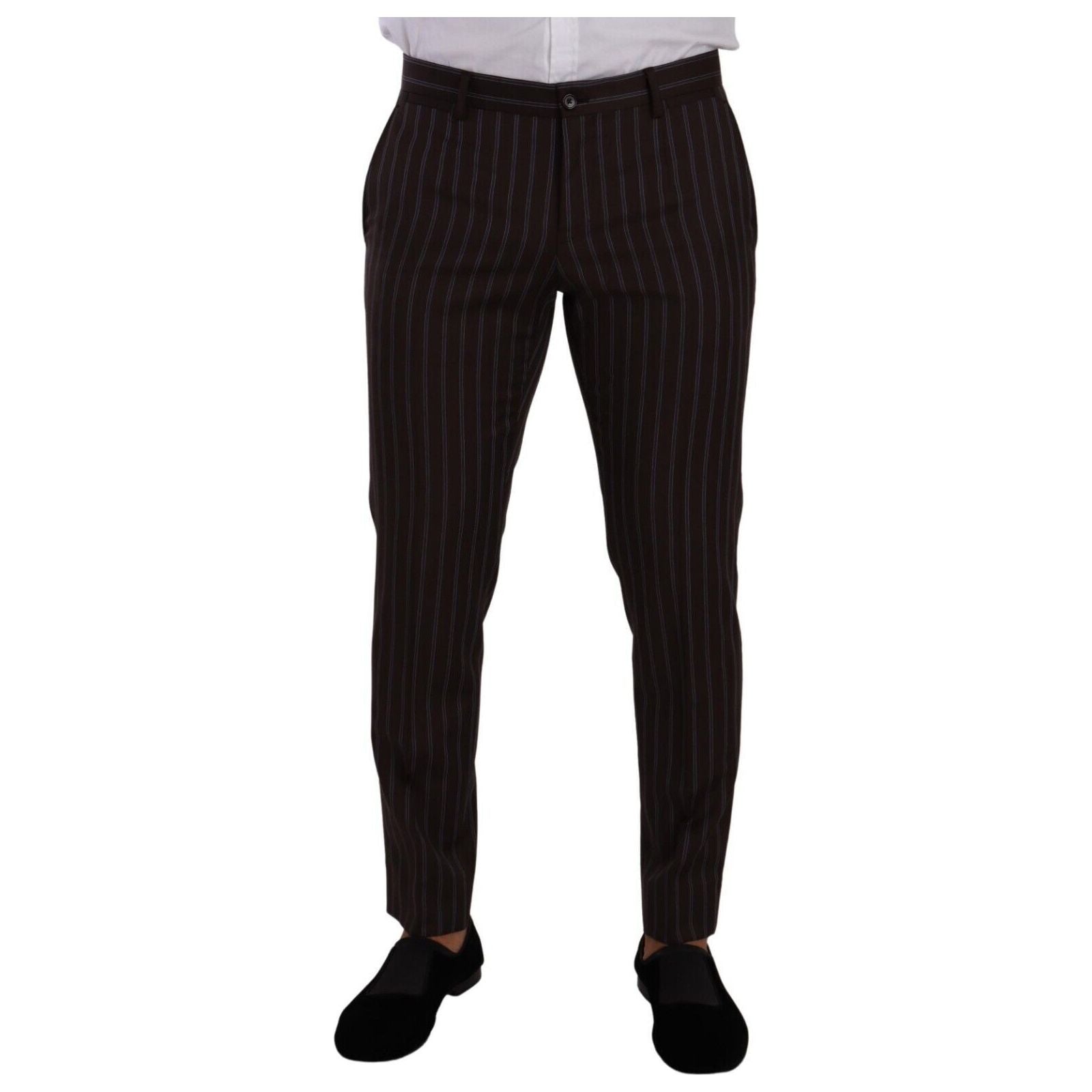 Dolce & Gabbana Maroon Wool Striped Slim Fit Suit