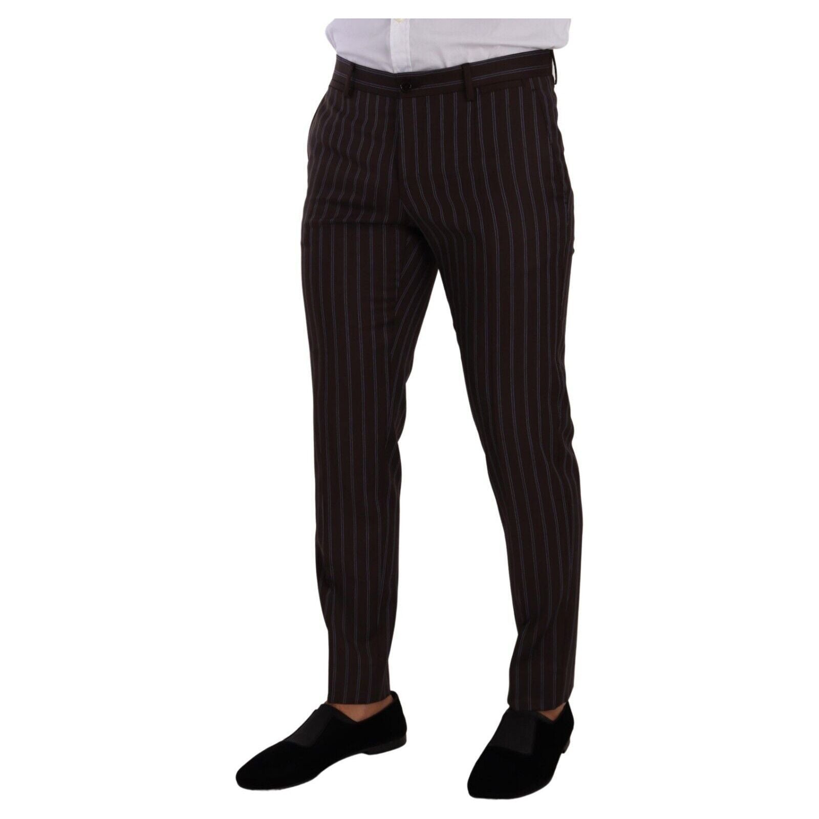 Dolce & Gabbana Maroon Wool Striped Slim Fit Suit