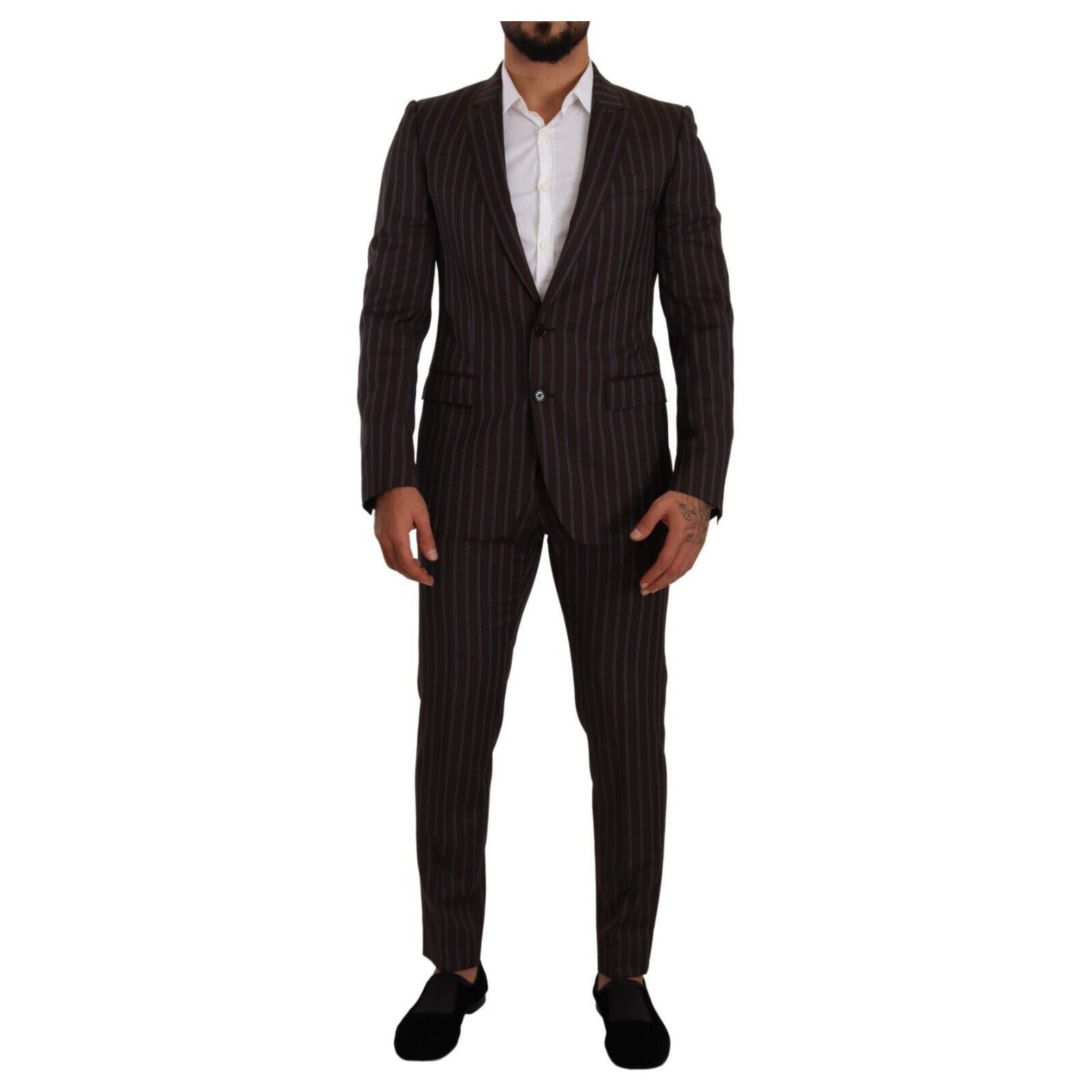 Dolce & Gabbana Maroon Wool Striped Slim Fit Suit
