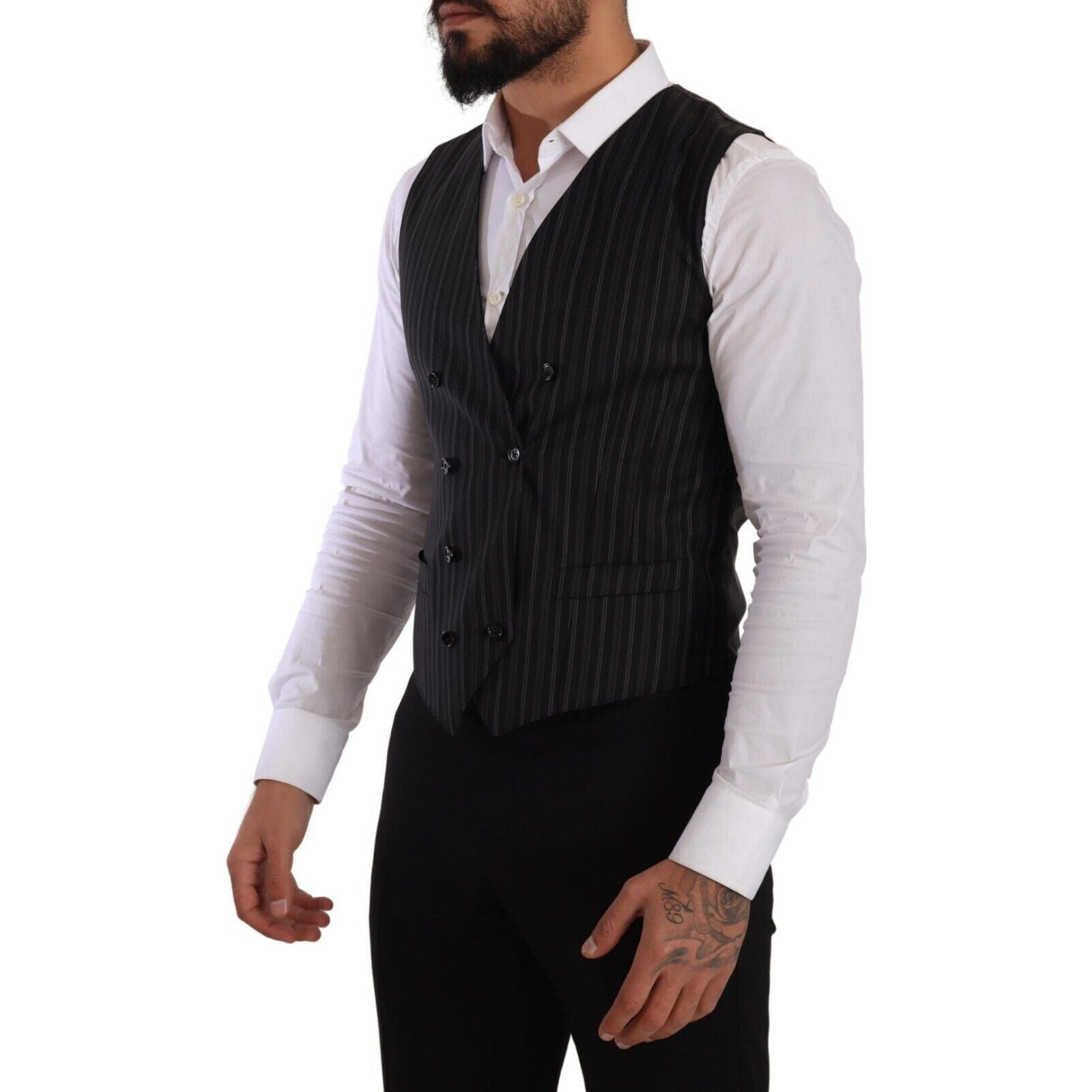 Dolce & Gabbana Gray Wool Double-Breasted Dress Vest
