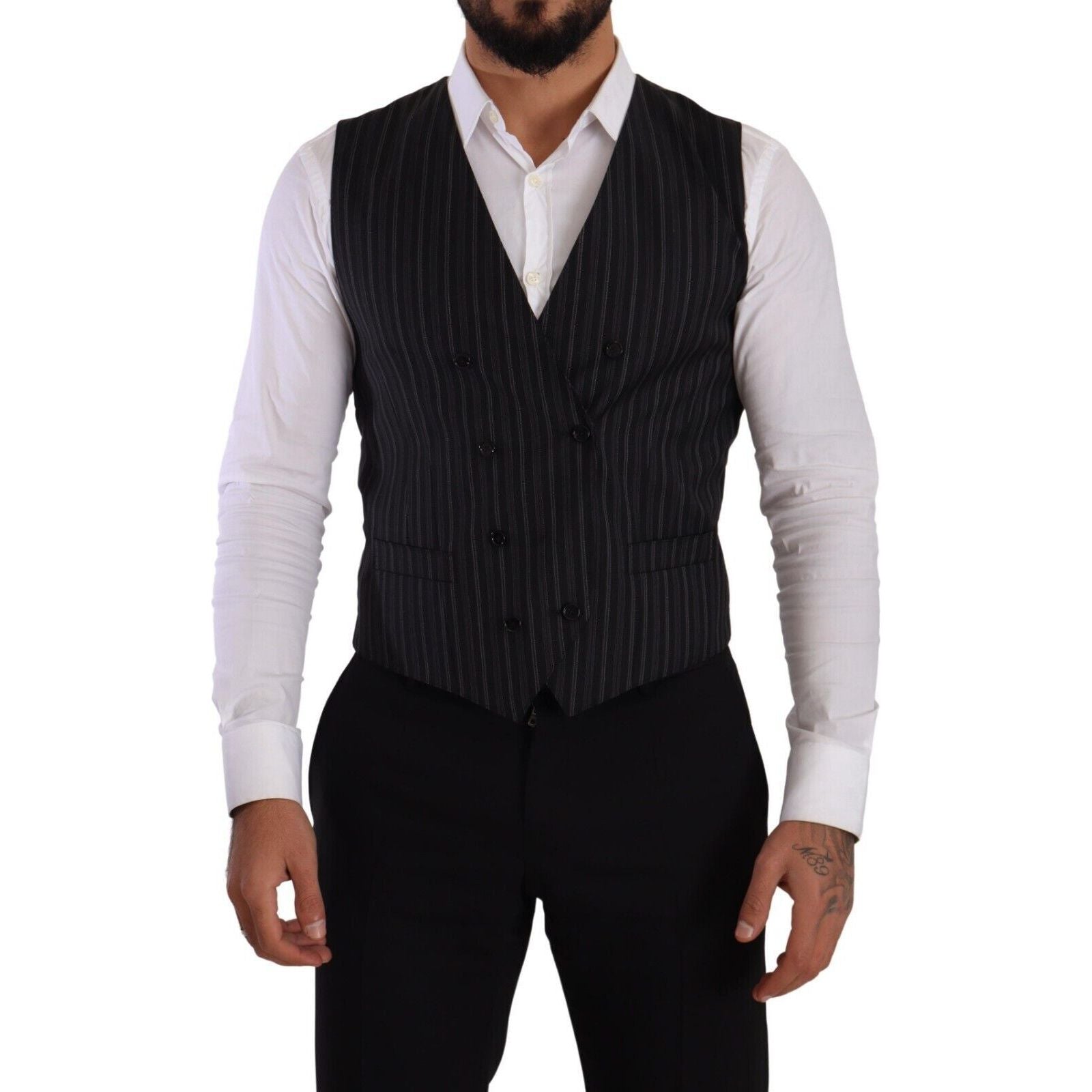 Dolce & Gabbana Gray Wool Double-Breasted Dress Vest