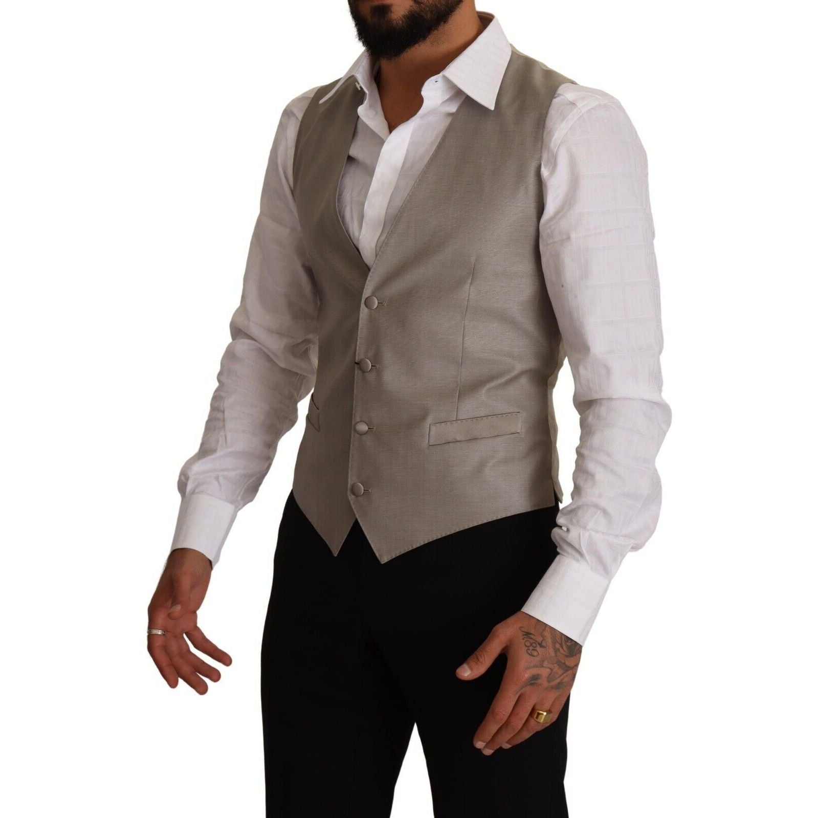 Dolce & Gabbana Beige Virgin Wool Dress Vest