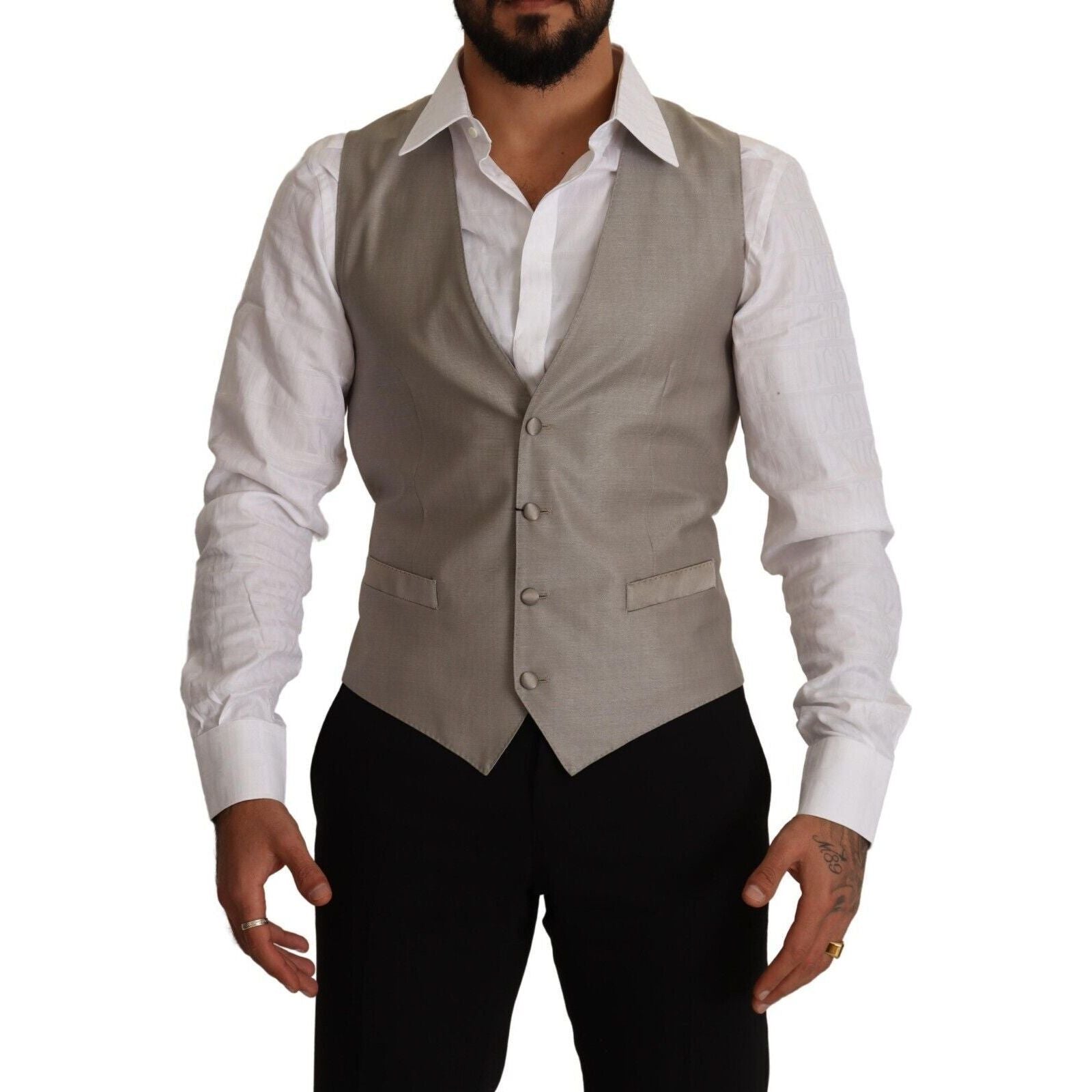 Dolce & Gabbana Beige Virgin Wool Dress Vest