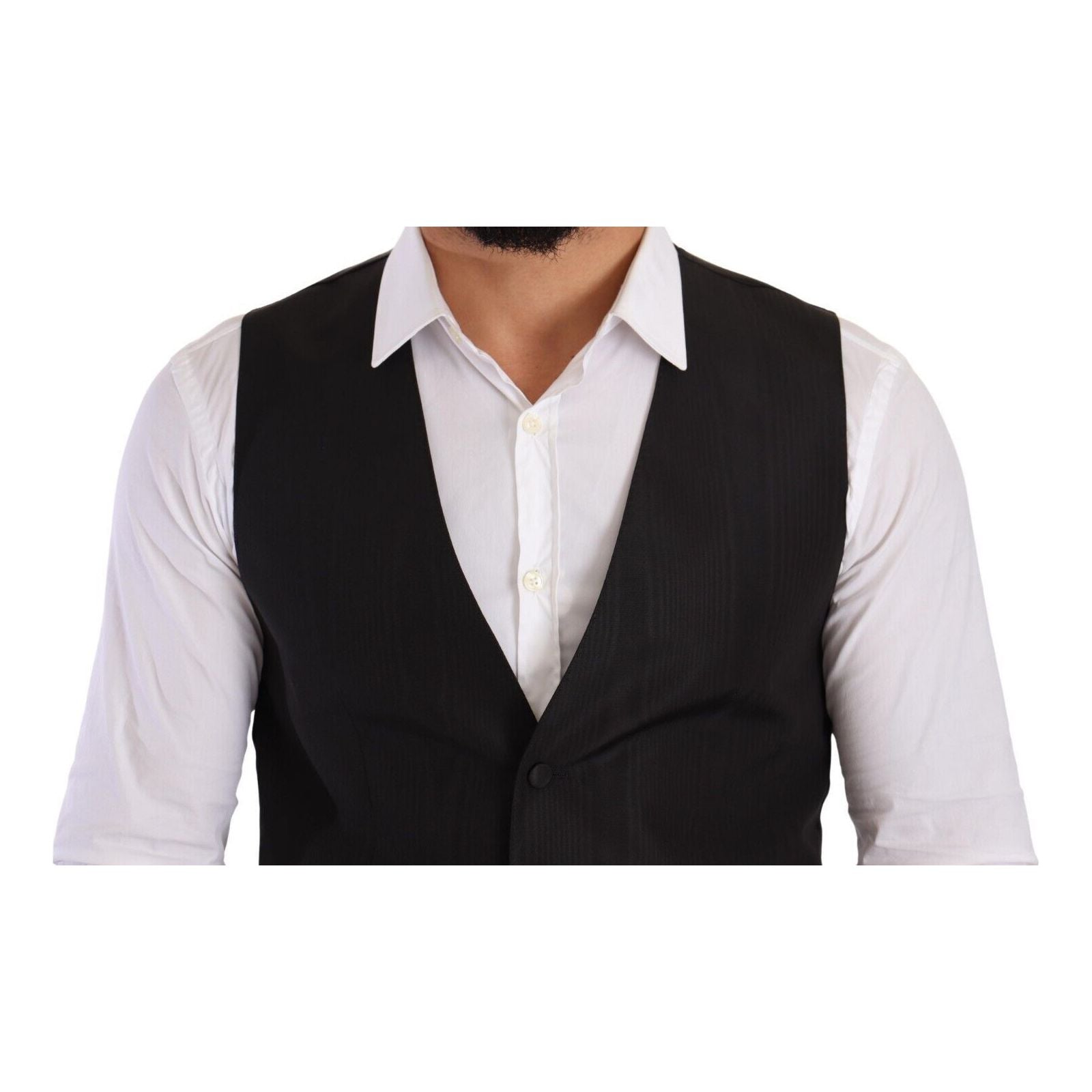 Dolce & Gabbana Elegant Gray Silk Dress Vest for Sophistication