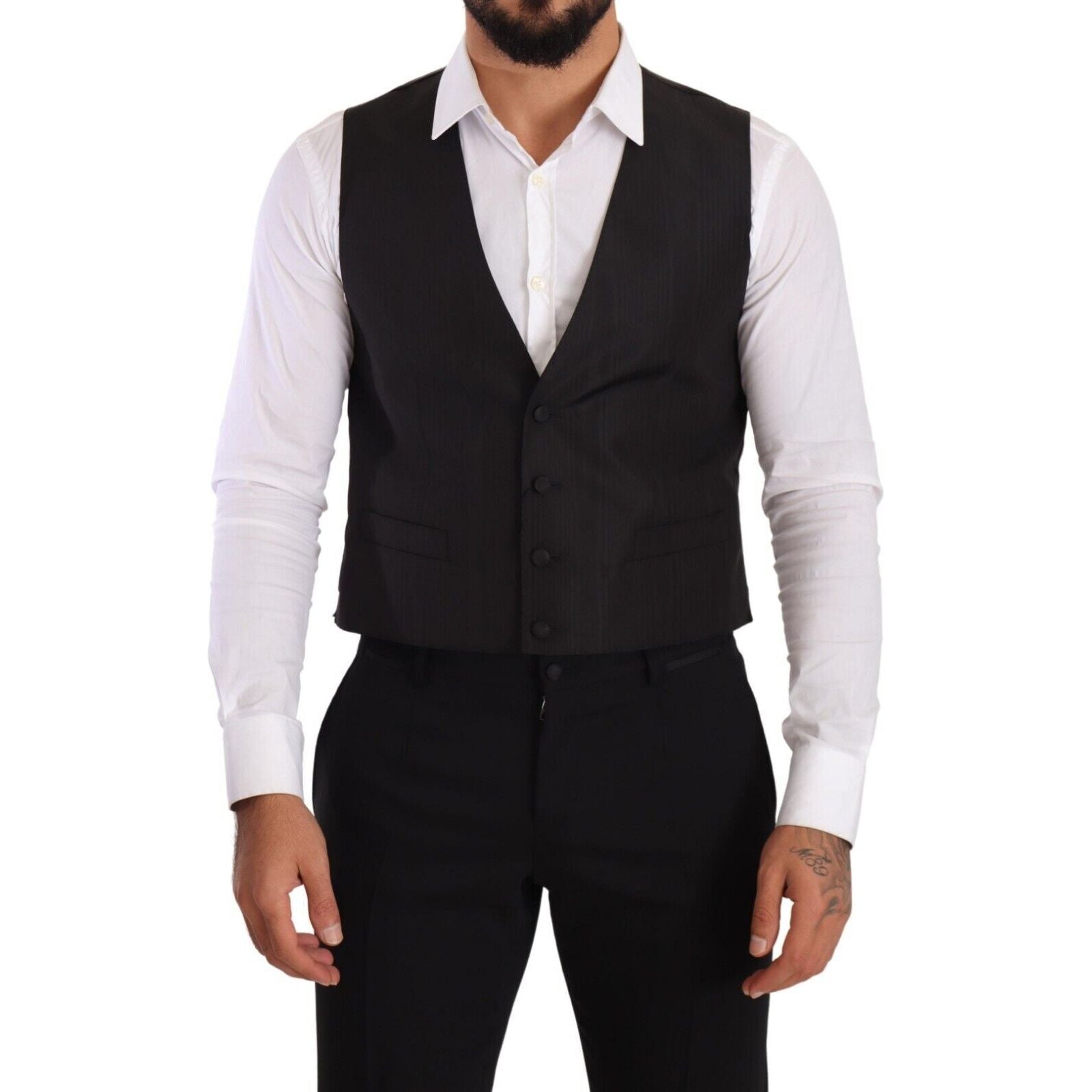 Dolce & Gabbana Elegant Gray Silk Dress Vest for Sophistication