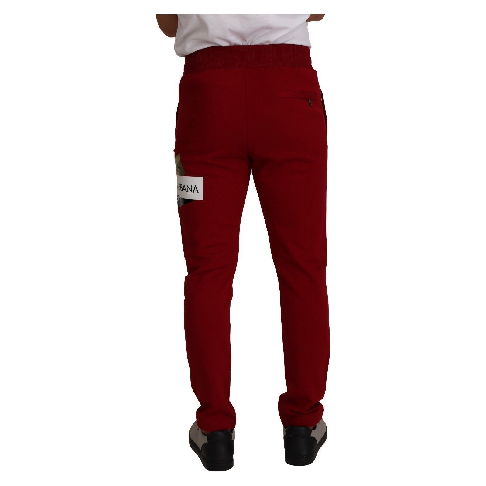 Dolce & Gabbana Red Cotton Jogging Pants with Drawstring Closure