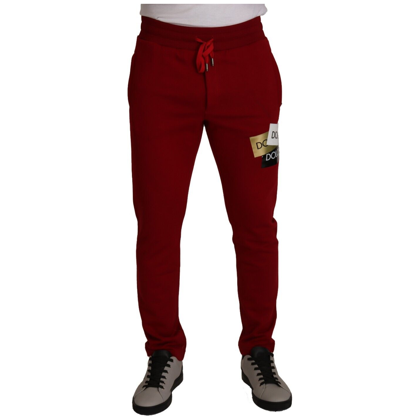 Dolce & Gabbana Red Cotton Jogging Pants with Drawstring Closure