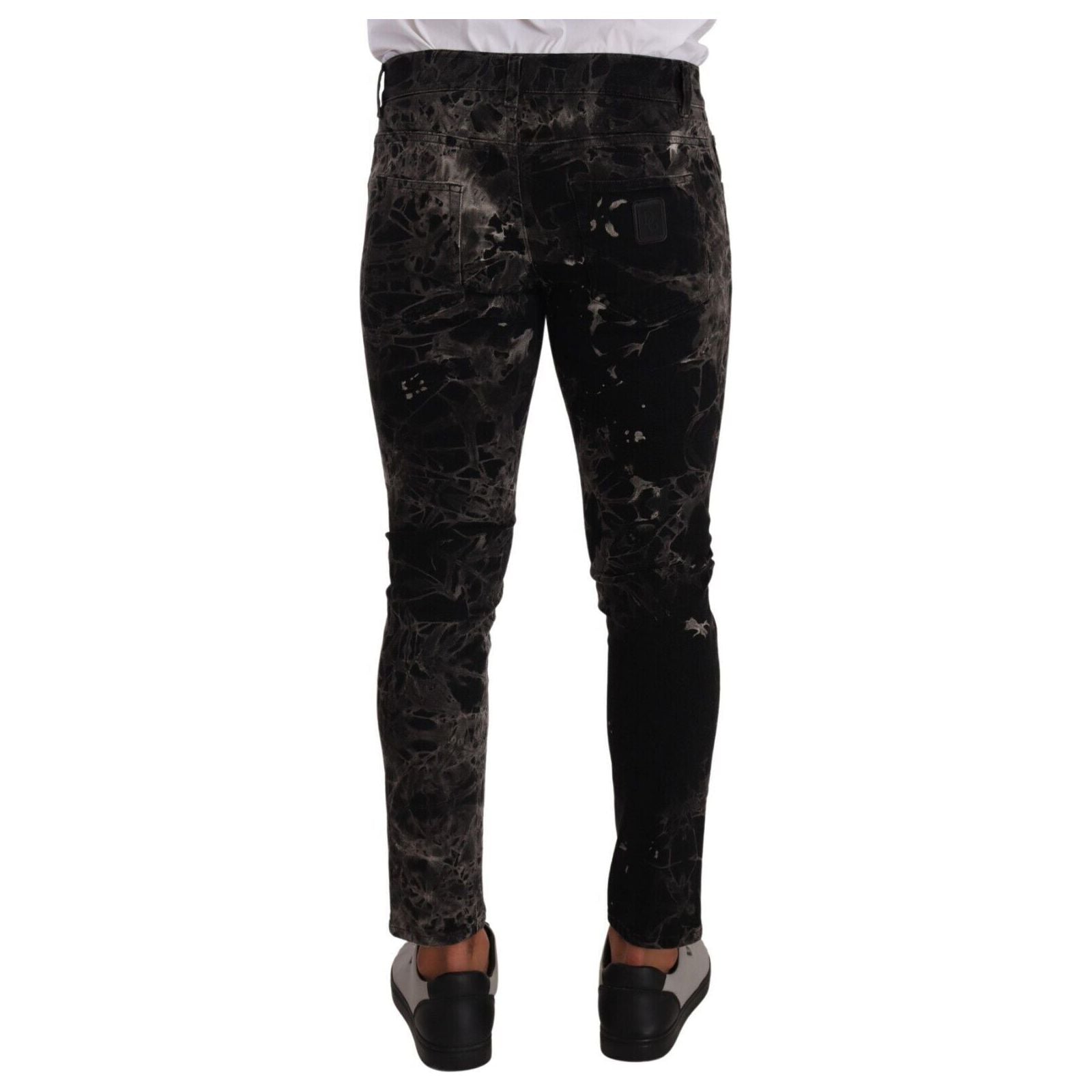 Dolce & Gabbana Black Denim Slim Fit Patterned Jeans