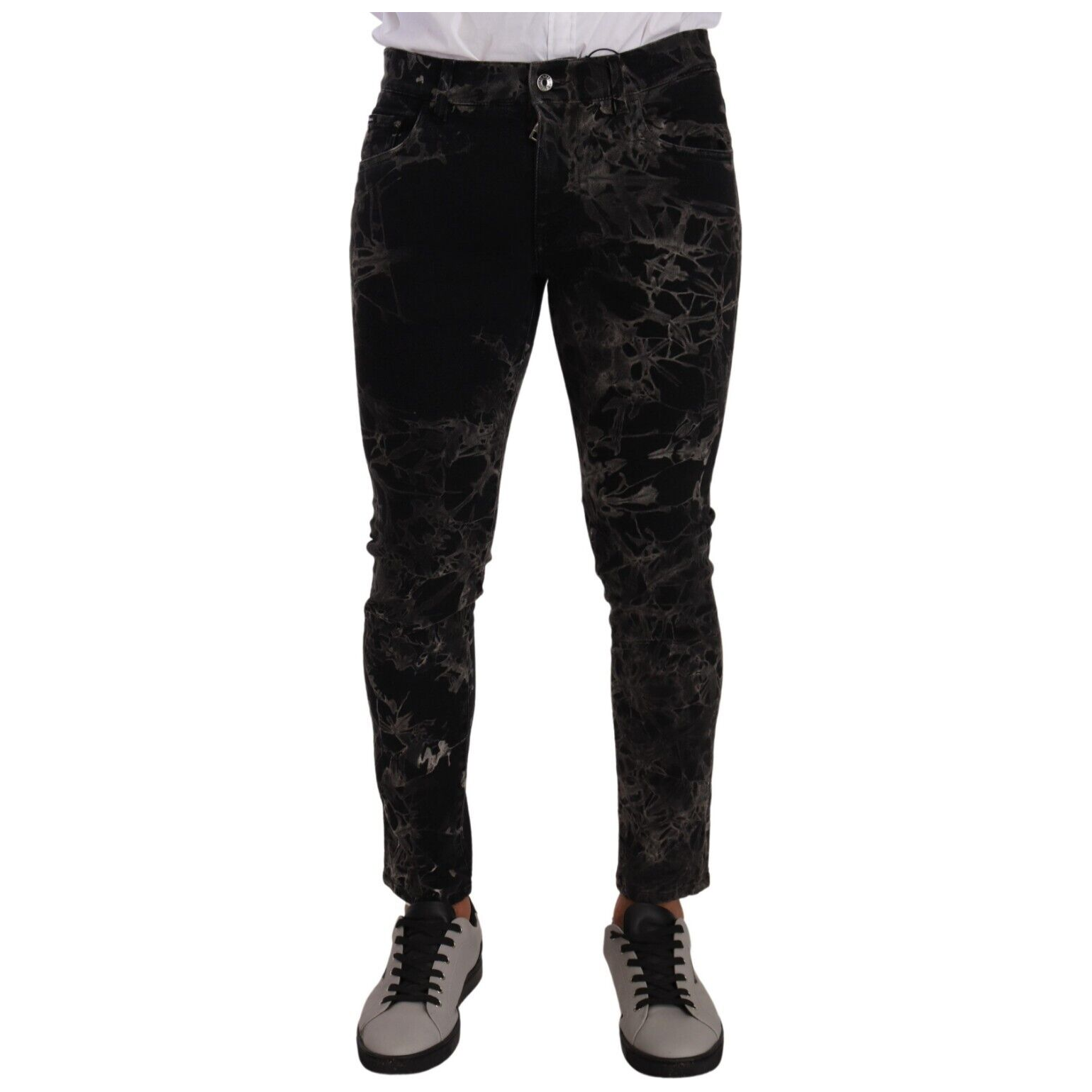 Dolce & Gabbana Black Denim Slim Fit Patterned Jeans