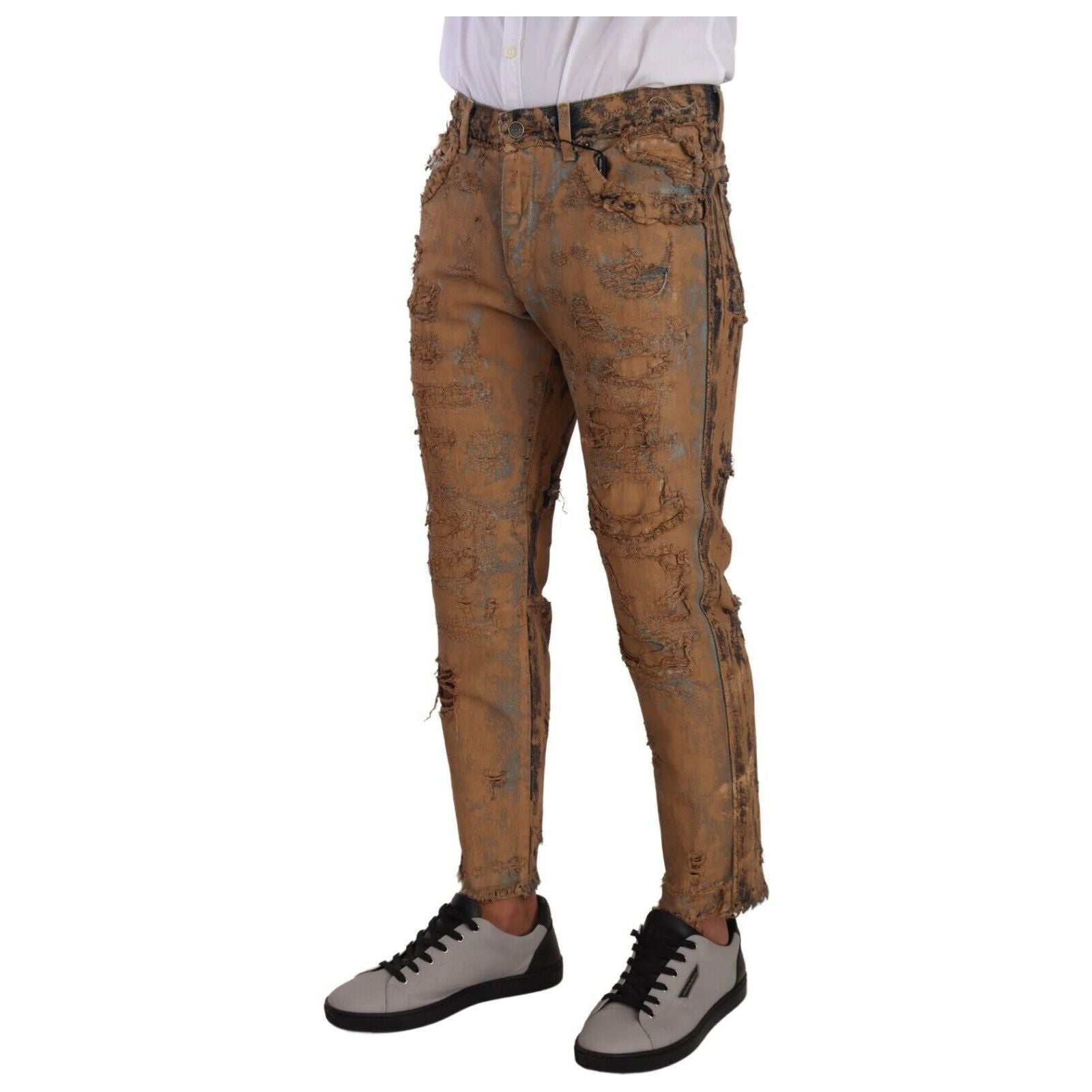 Dolce & Gabbana Blue Cotton Distressed Denim Trousers