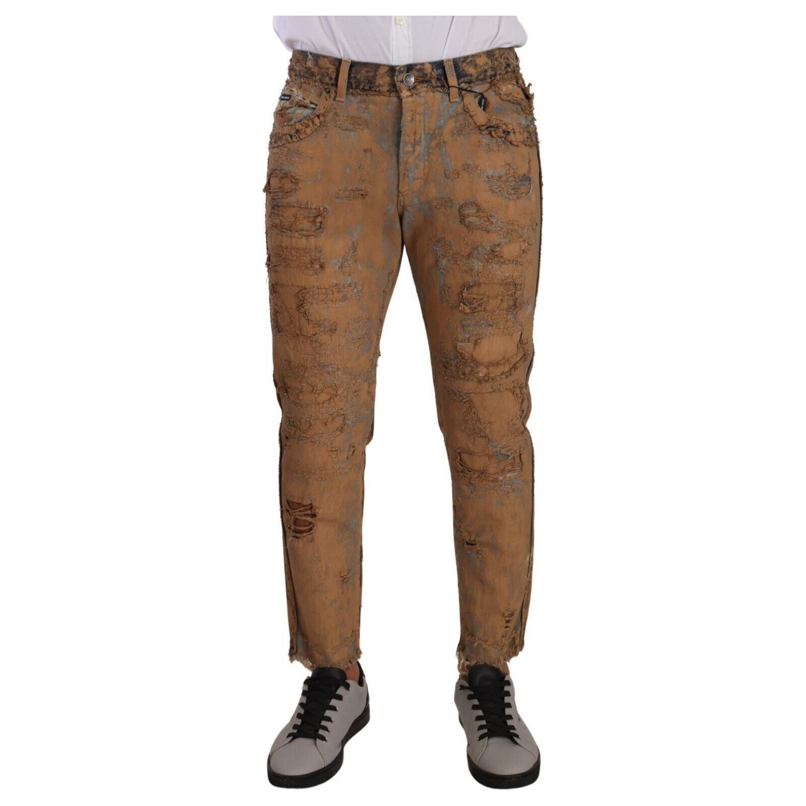 Dolce & Gabbana Blue Cotton Distressed Denim Trousers