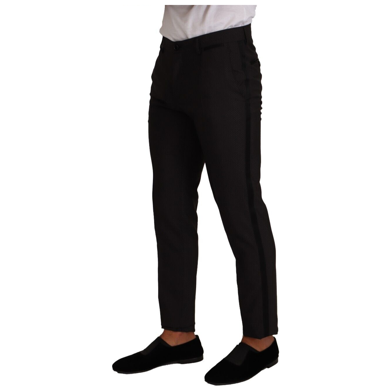 Dolce & Gabbana Black Wool Tuxedo Trousers Luxury Fit