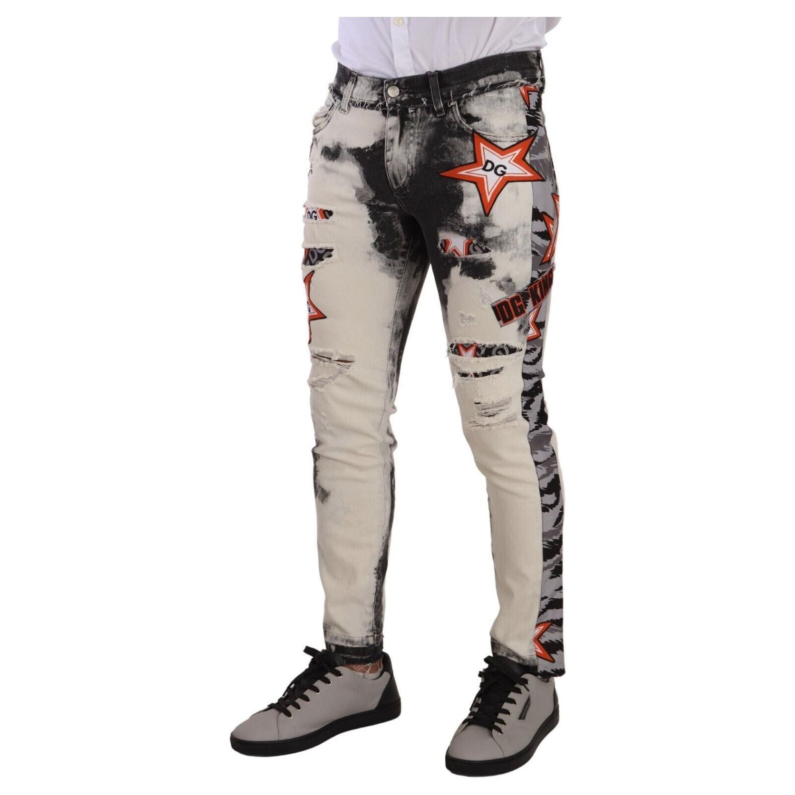 Dolce & Gabbana Blue Cotton Slim Fit Star Motif Jeans