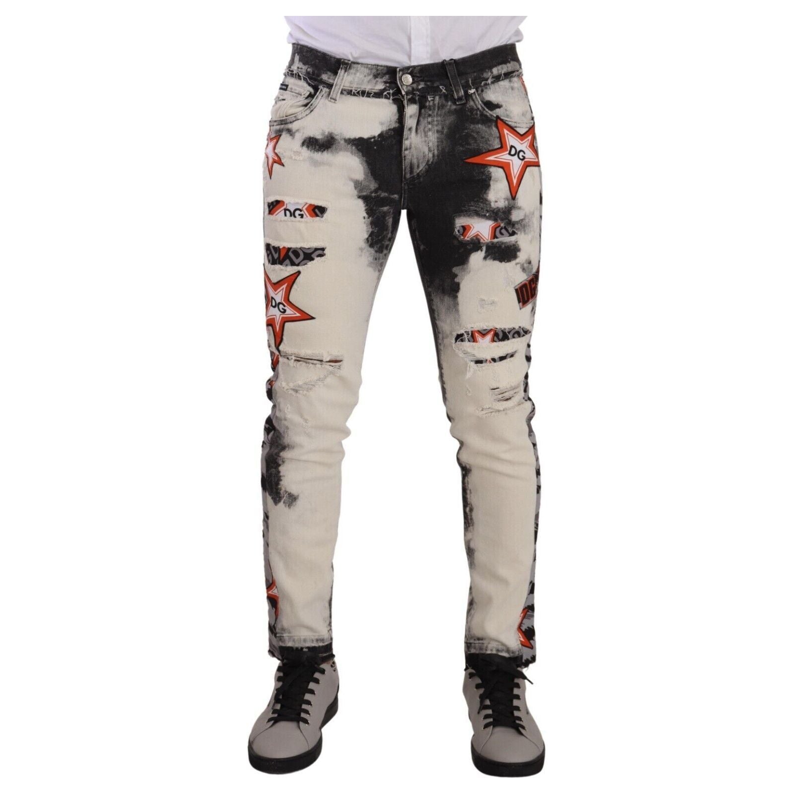 Dolce & Gabbana Blue Cotton Slim Fit Star Motif Jeans