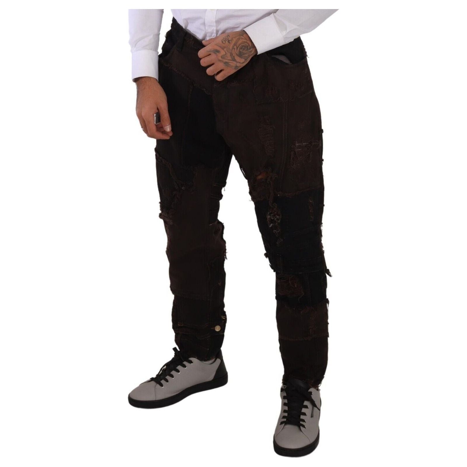 Dolce & Gabbana Blue Denim Distressed Patchwork Jeans