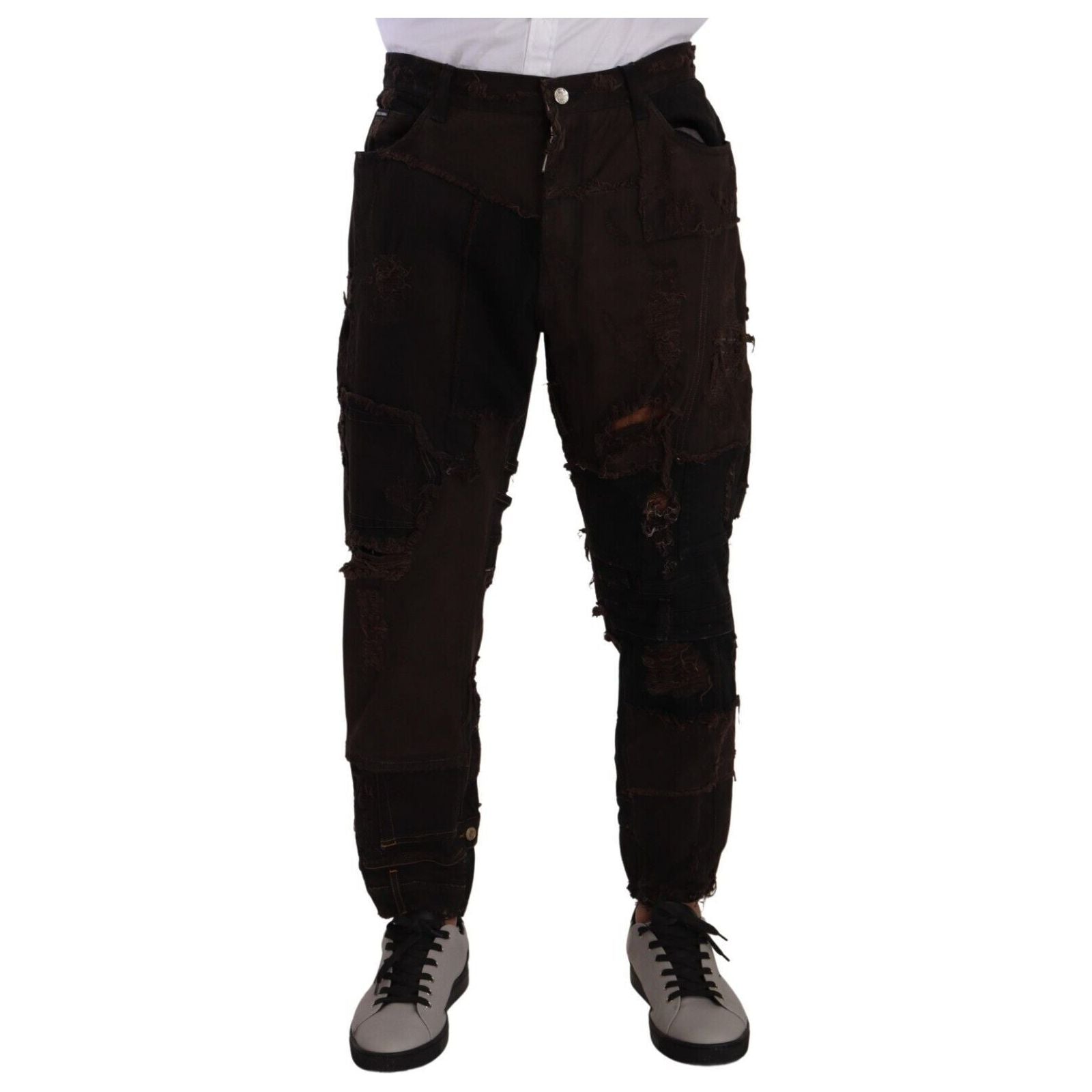 Dolce & Gabbana Blue Denim Distressed Patchwork Jeans
