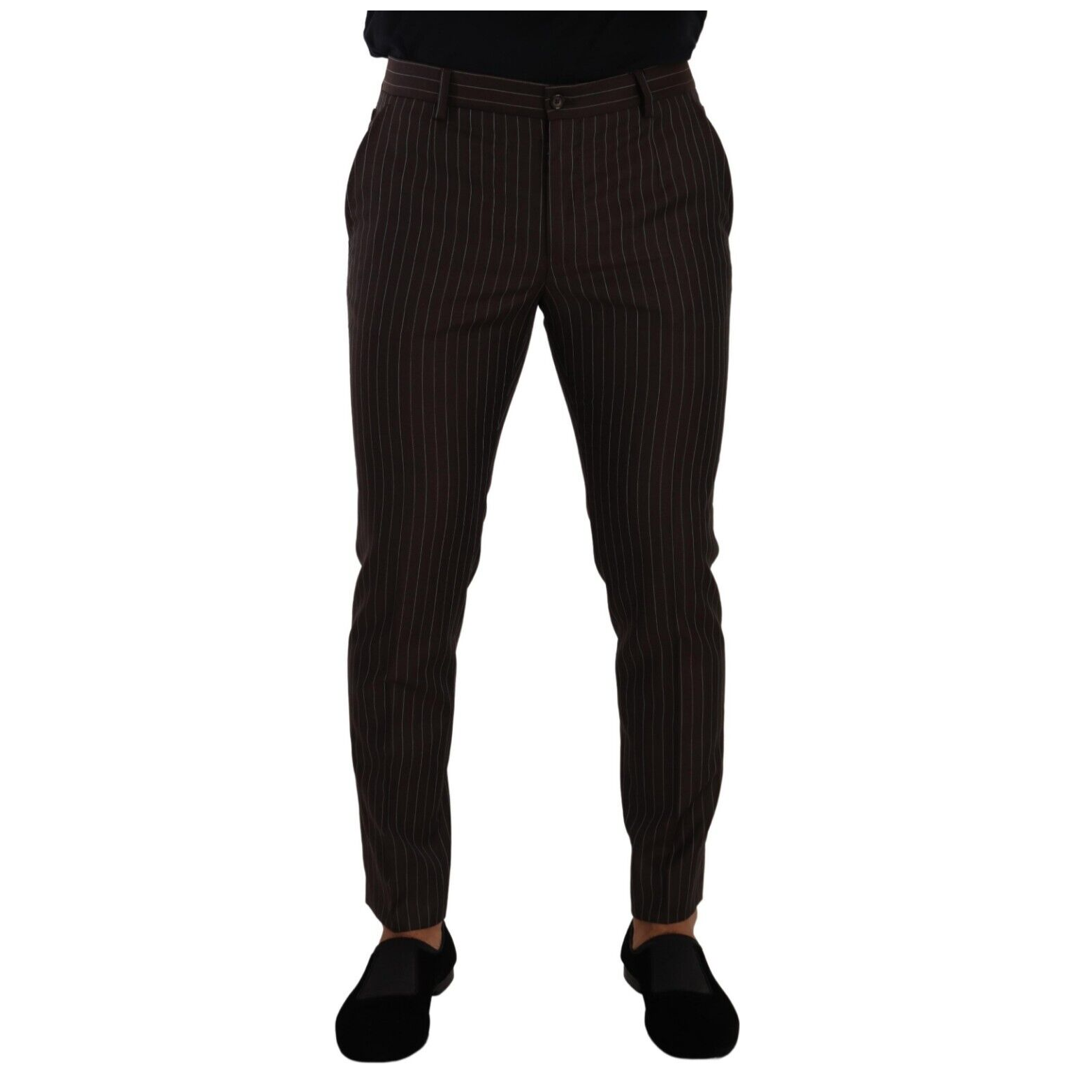 Dolce & Gabbana Brown Woolen Striped Trousers