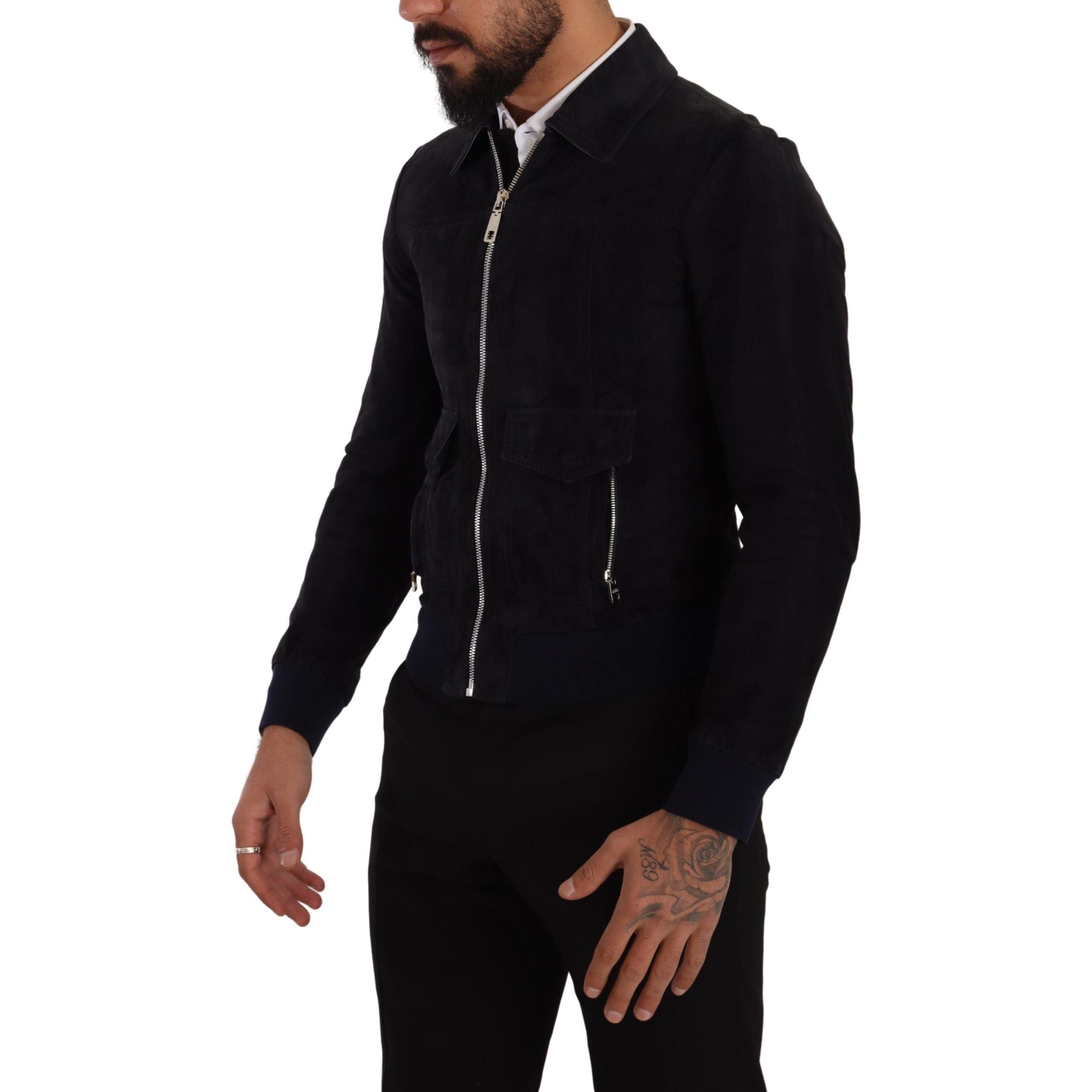 Dolce & Gabbana Blue Suede Short Jacket for Luxe Style