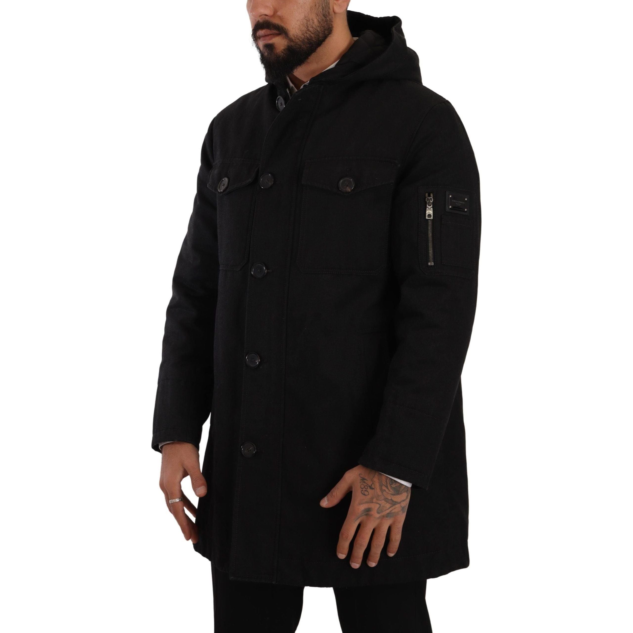Dolce & Gabbana Black Cotton Parka Hooded Jacket