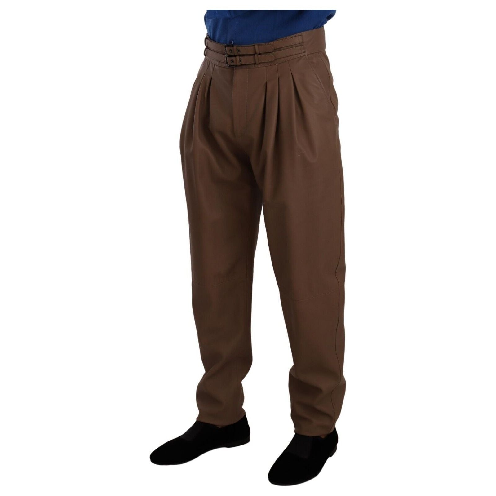 Dolce & Gabbana Black Leather Elegant Tapered Pants
