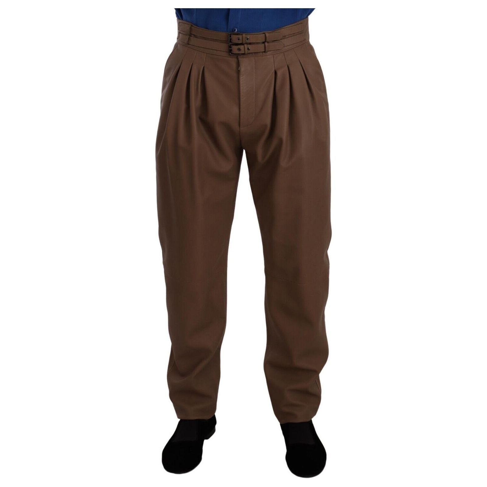 Dolce & Gabbana Black Leather Elegant Tapered Pants