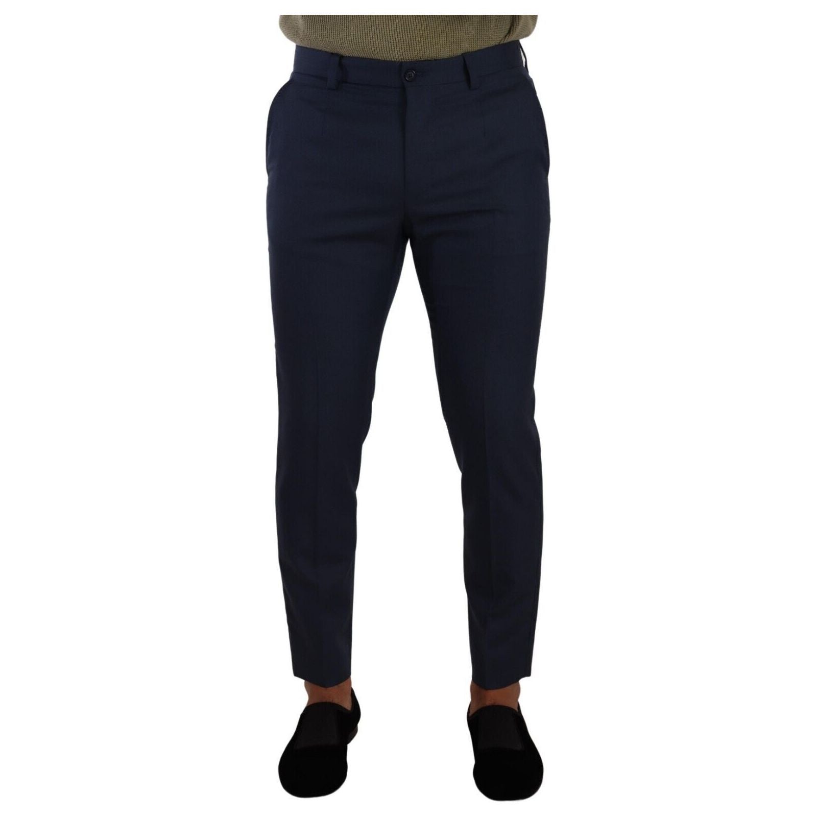 Dolce & Gabbana Dark Blue Wool Slim-Fit Dress Pants