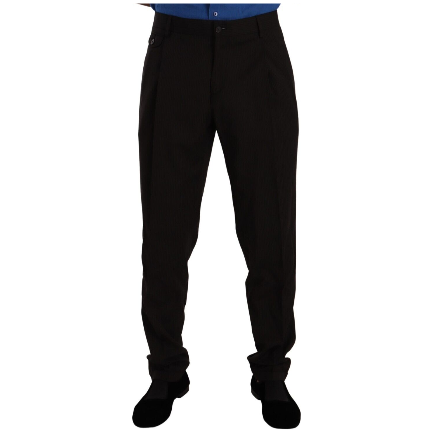 Dolce & Gabbana Brown Striped Wool Dress Pants