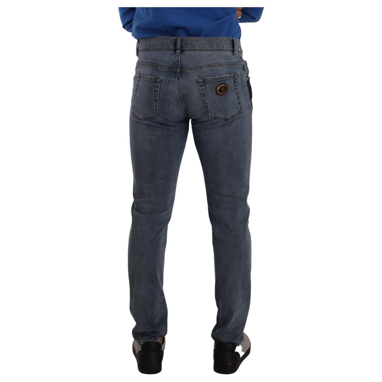 Dolce & Gabbana Blue Cotton-Stretch Tattered Denim Jeans